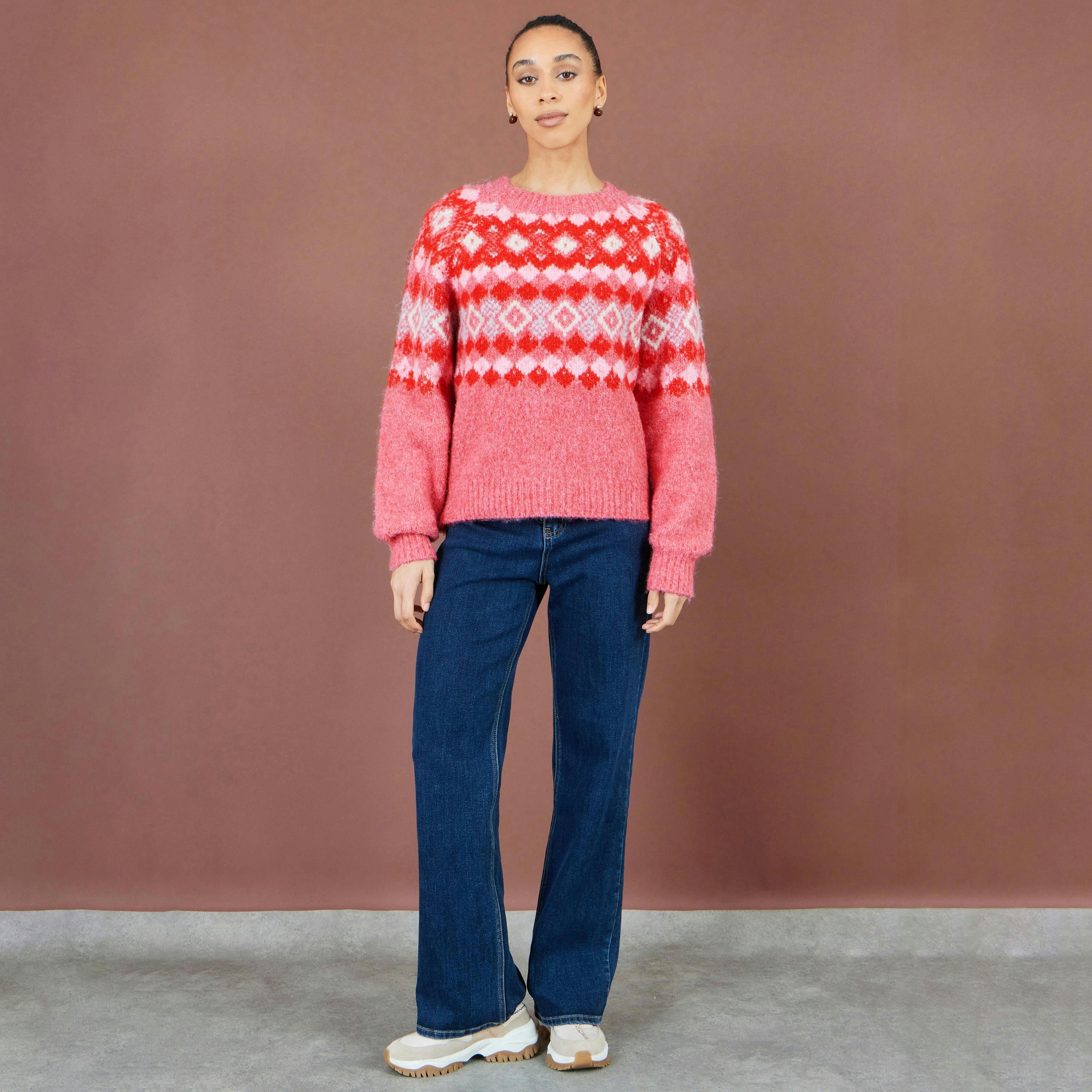 Yumi Red Fairisle Wool Blend Relaxed Jumper , view 2 of 4