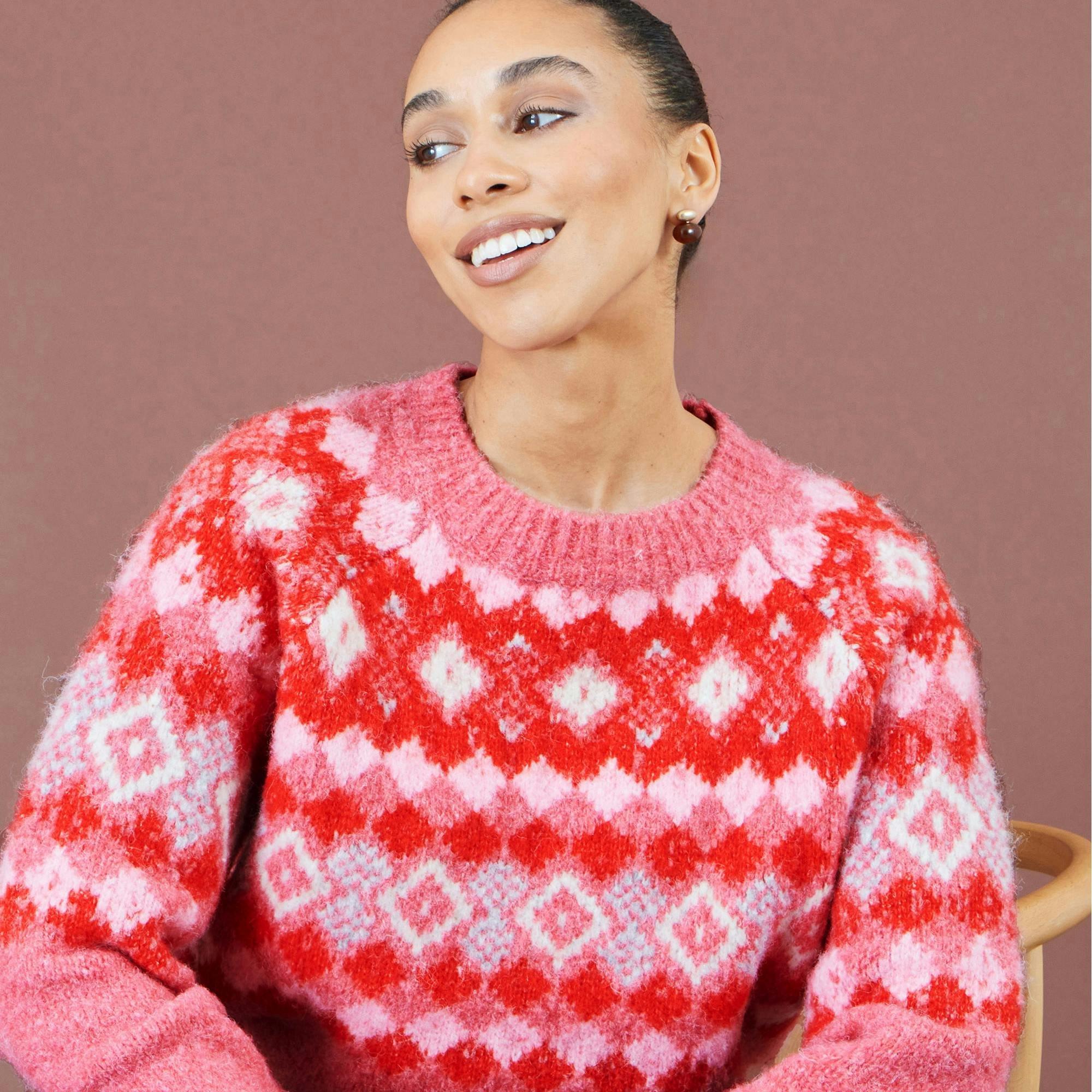Yumi Red Fairisle Wool Blend Relaxed Jumper , view 3 of 4