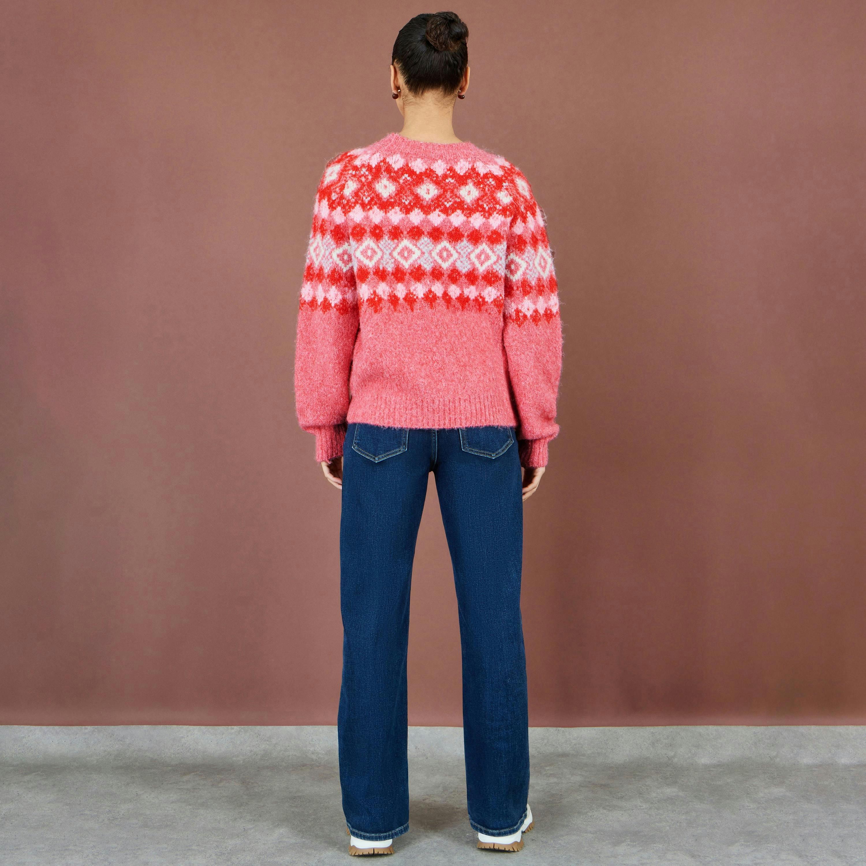 Yumi Red Fairisle Wool Blend Relaxed Jumper , view 4 of 4