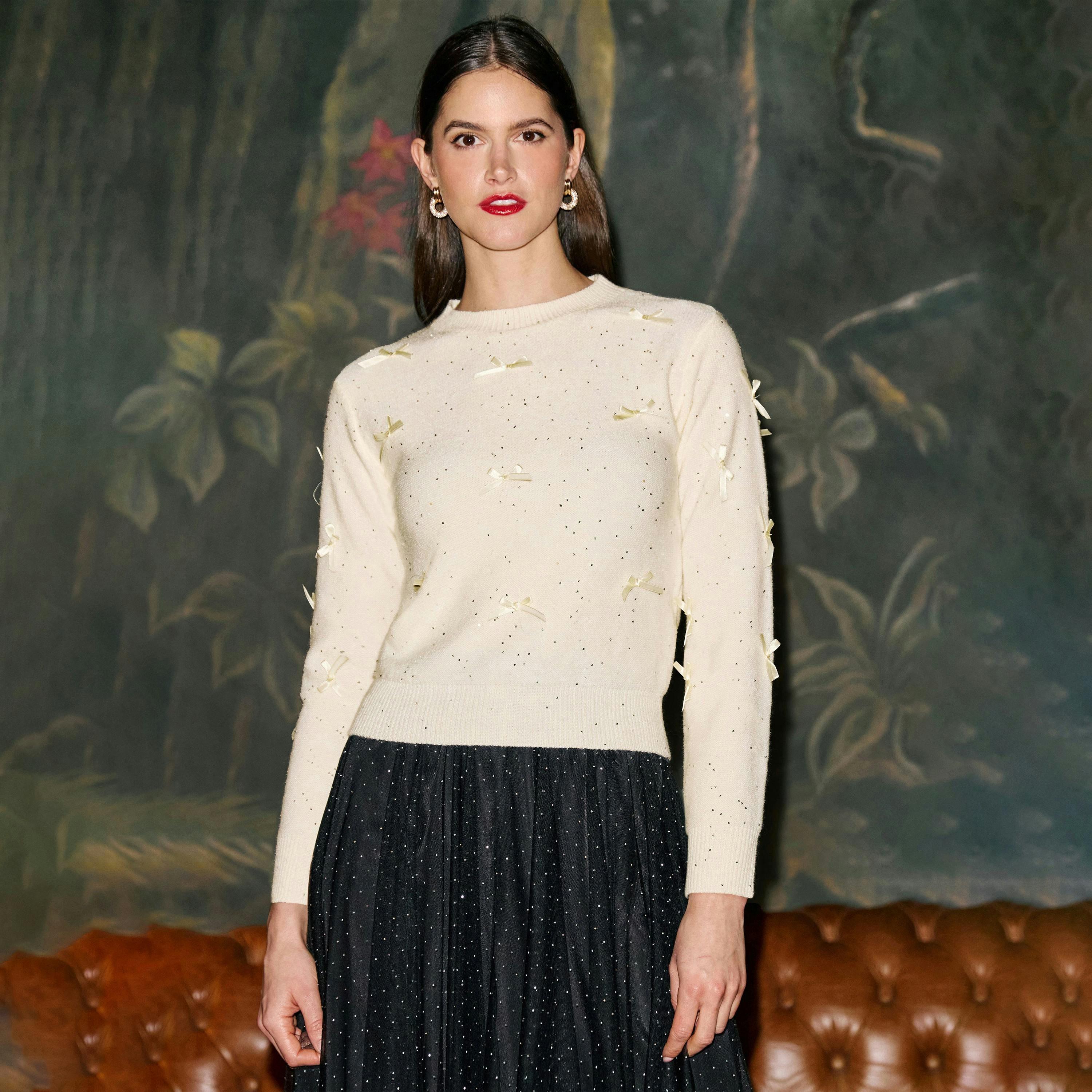Yumi Ivory Sparkle Bow Jumper , view 2 of 4