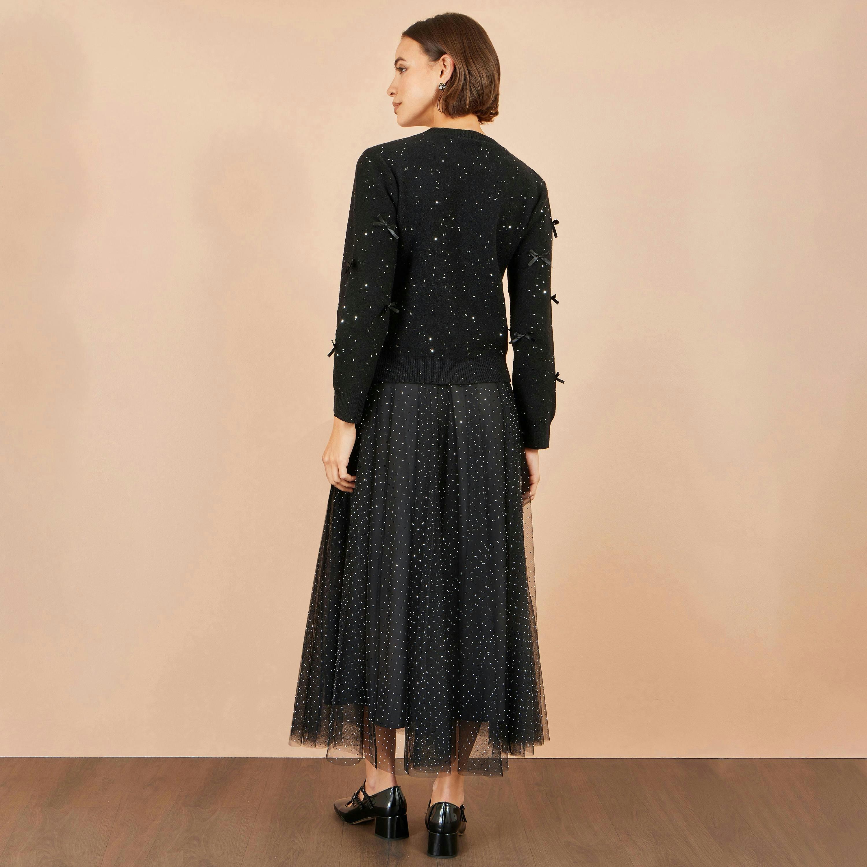 Yumi Black Sparkle Bow Jumper , view 3 of 5