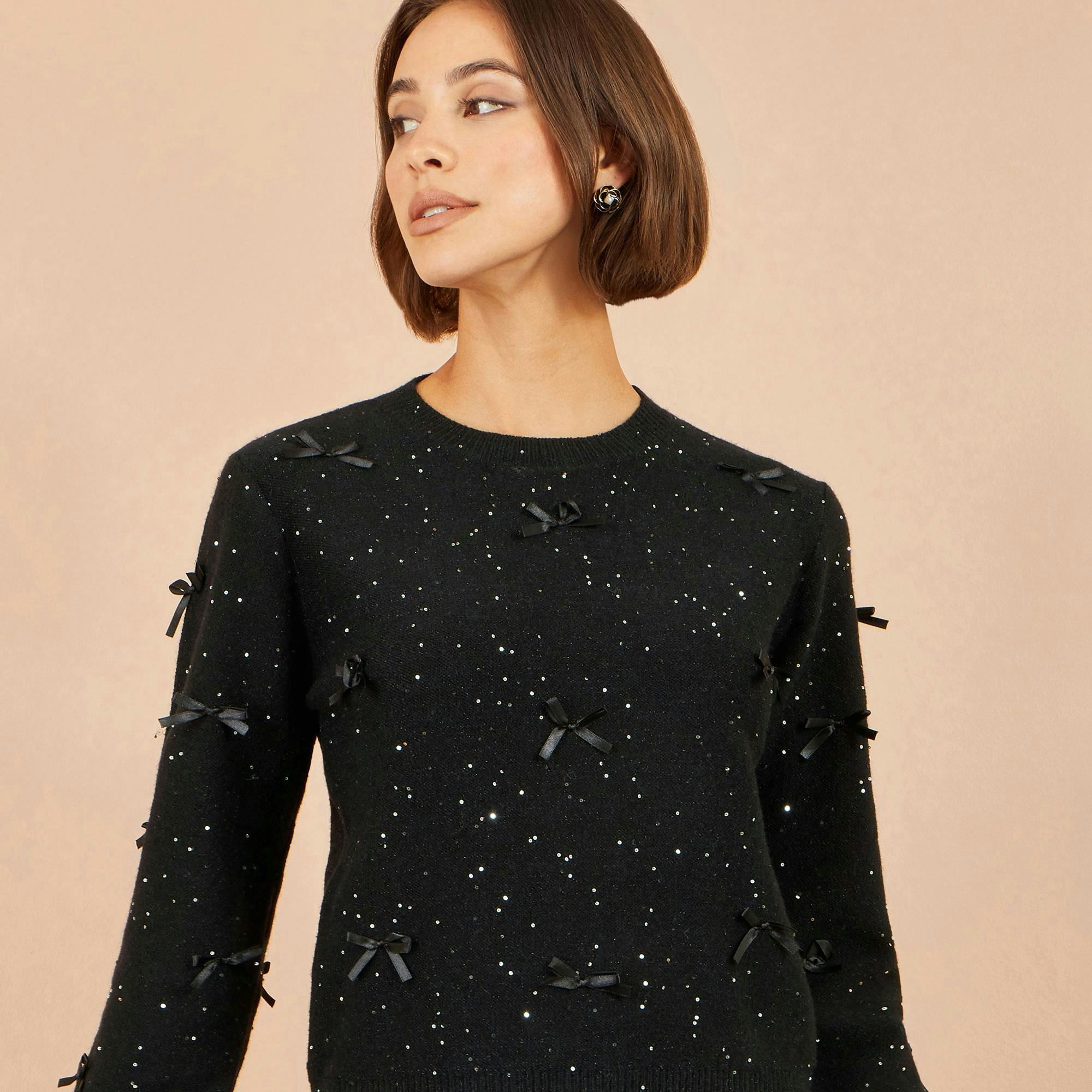 Yumi Black Sparkle Bow Jumper , view 4 of 5