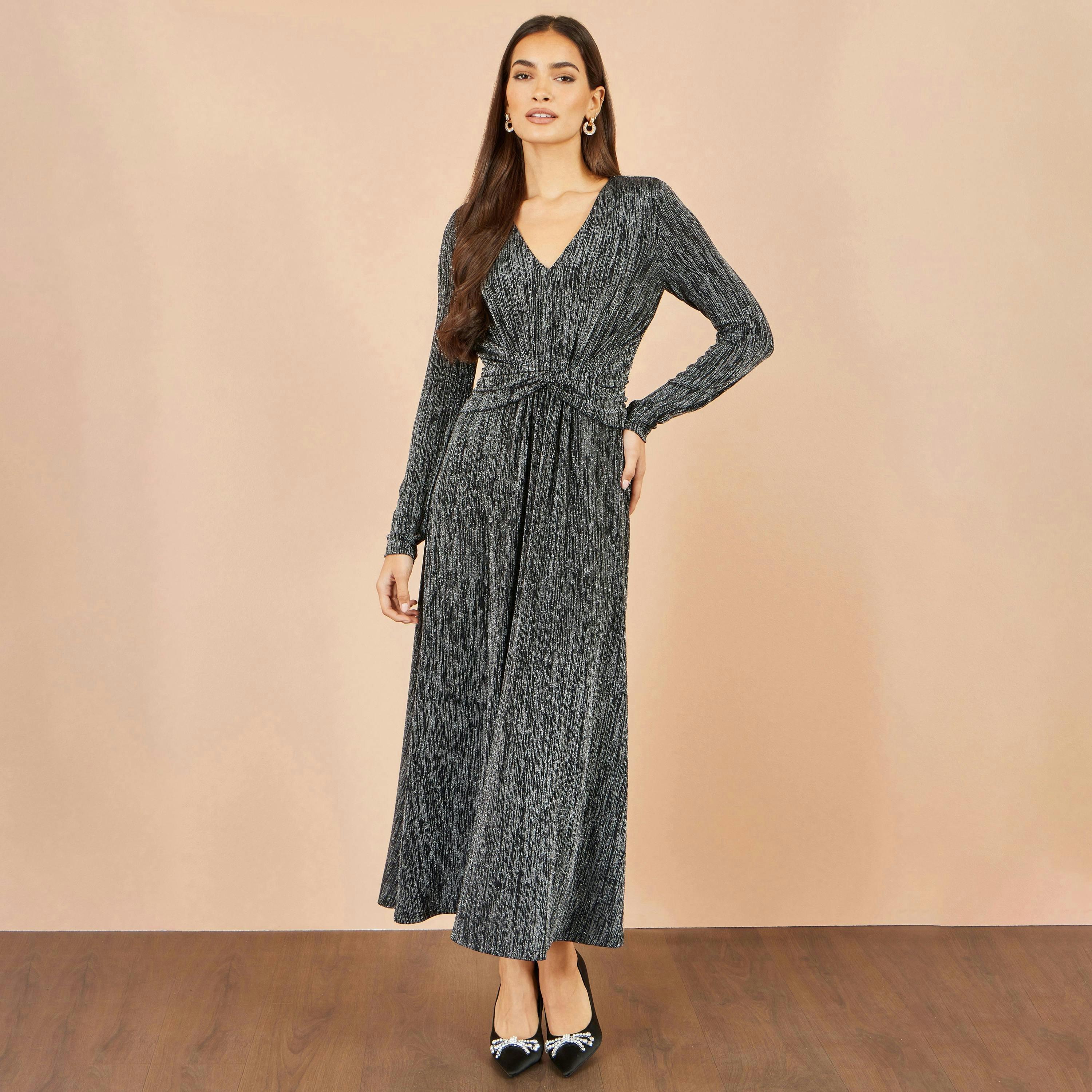 Yumi Black Metallic Twist Waist Maxi Dress , view 3 of 5