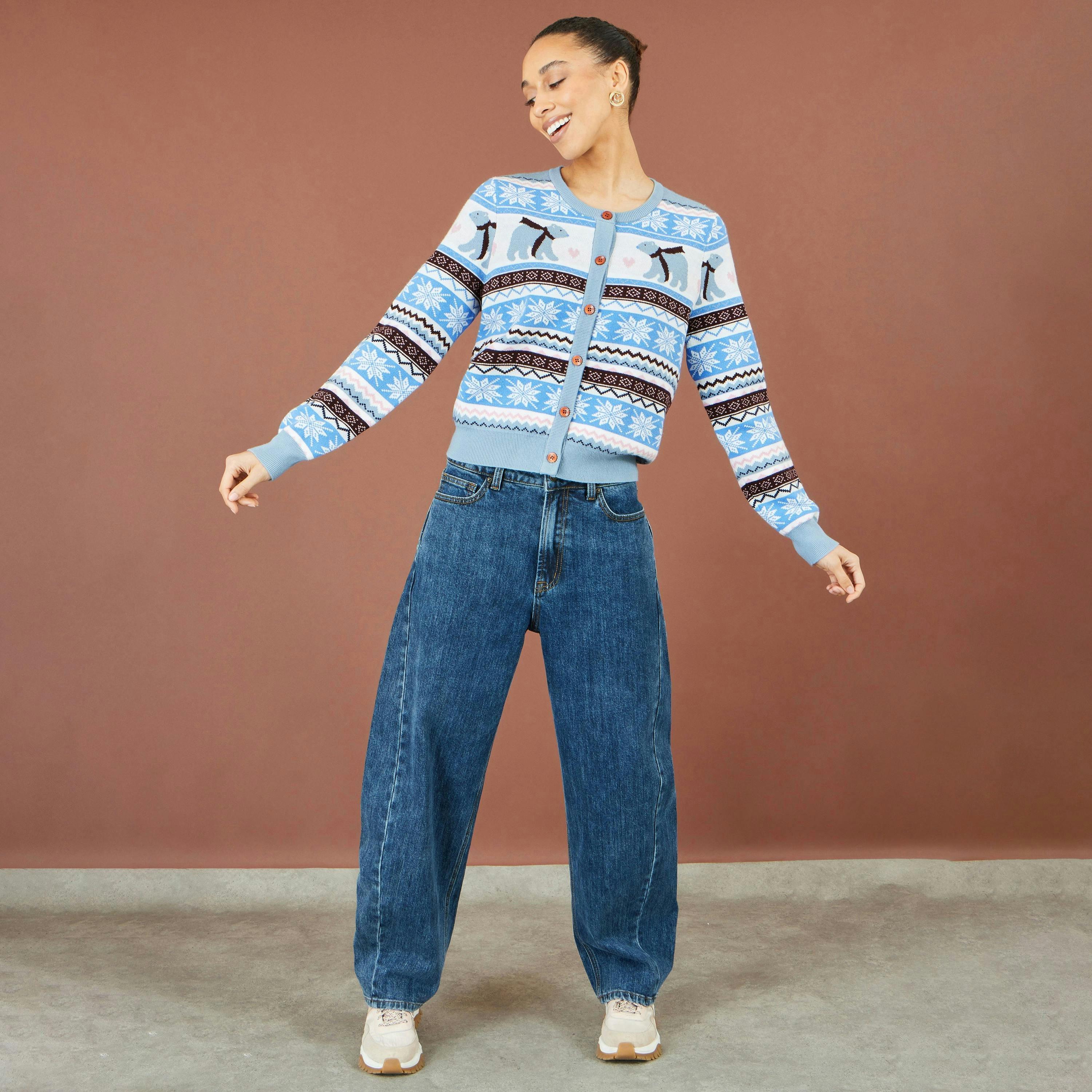 Yumi Blue Polar Bear Fairisle Cardigan , view 2 of 5