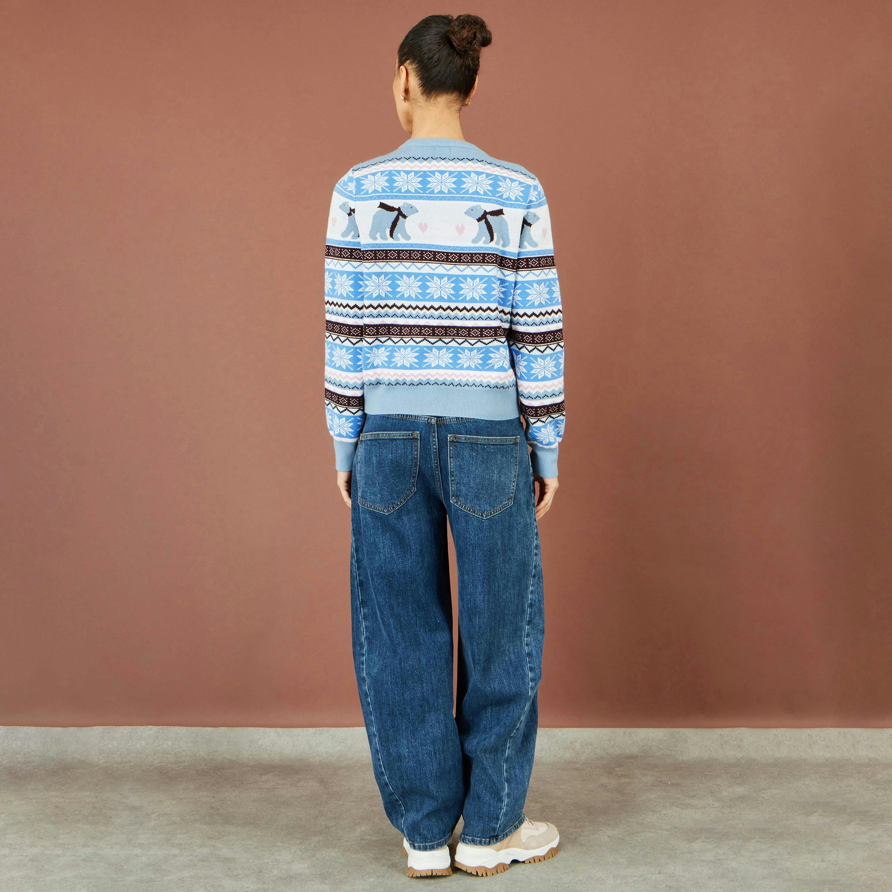 Yumi Blue Polar Bear Fairisle Cardigan , view 3 of 5