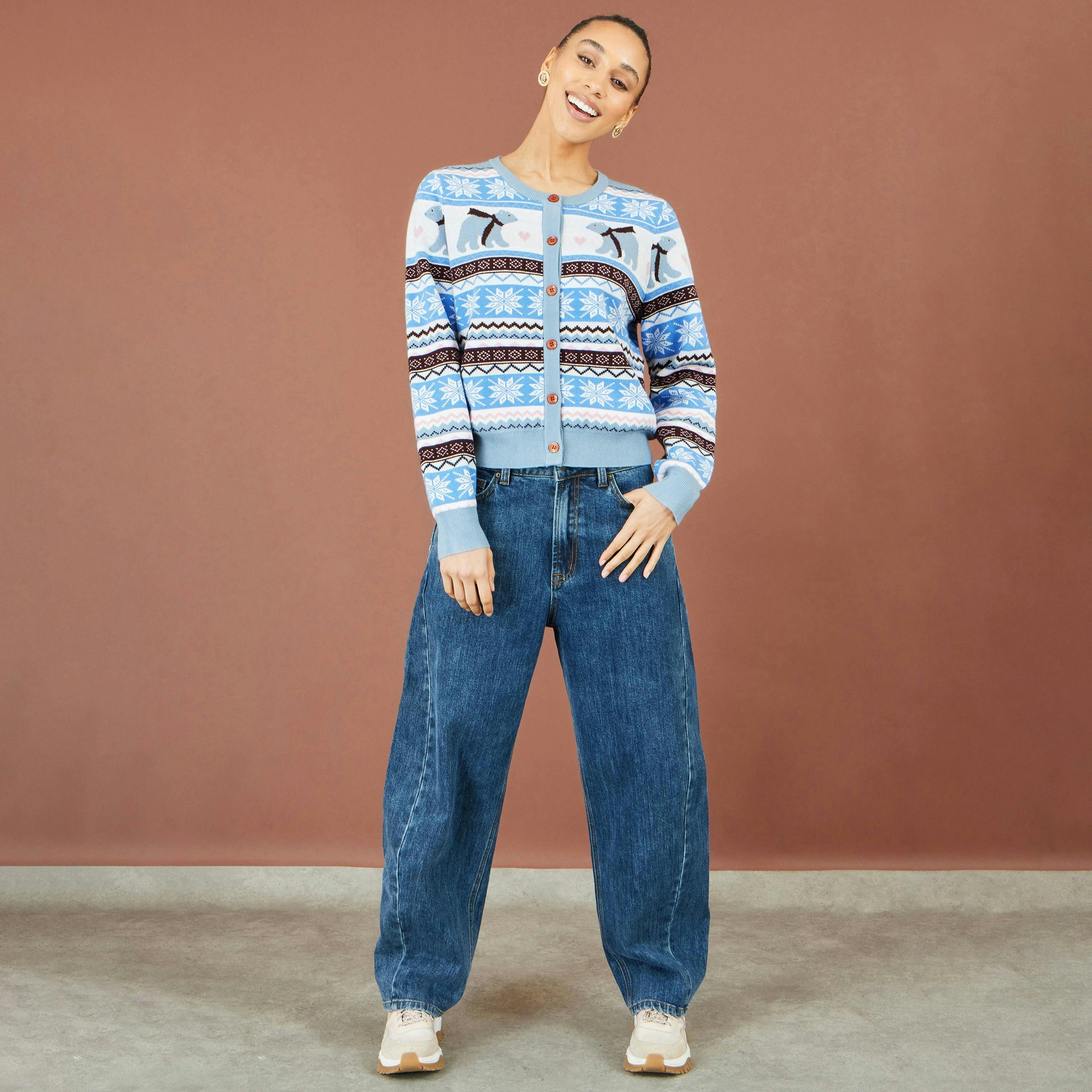Yumi Blue Polar Bear Fairisle Cardigan , view 4 of 5