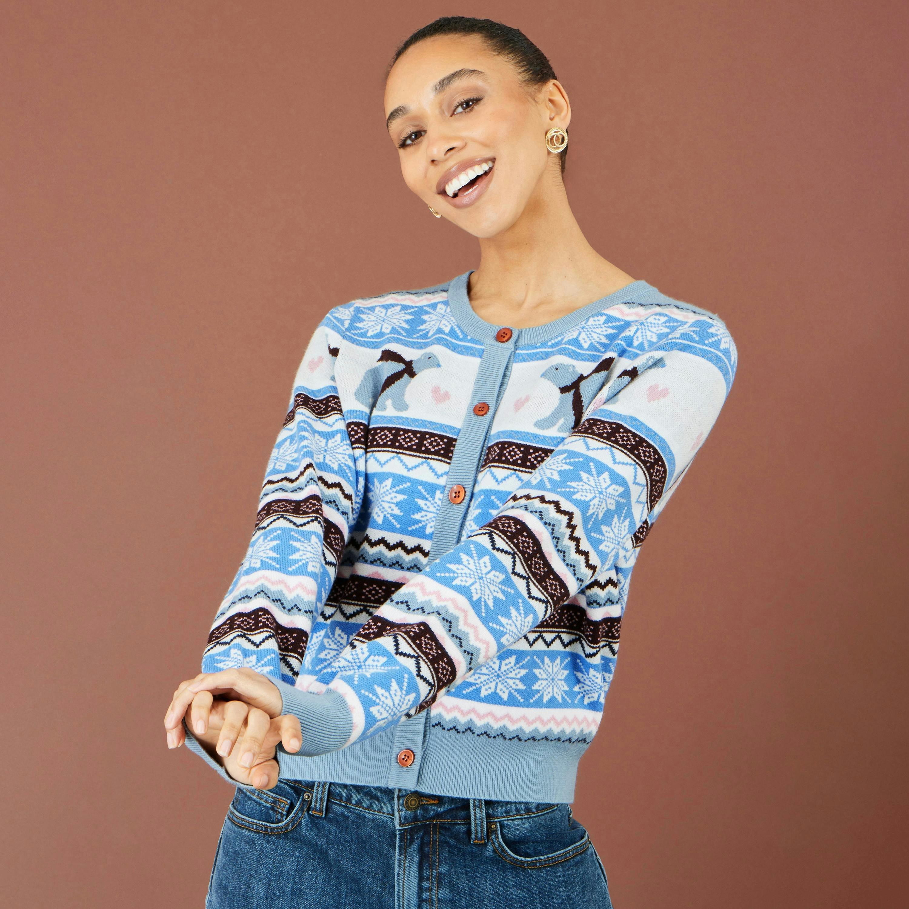 Yumi Blue Polar Bear Fairisle Cardigan , view 5 of 5