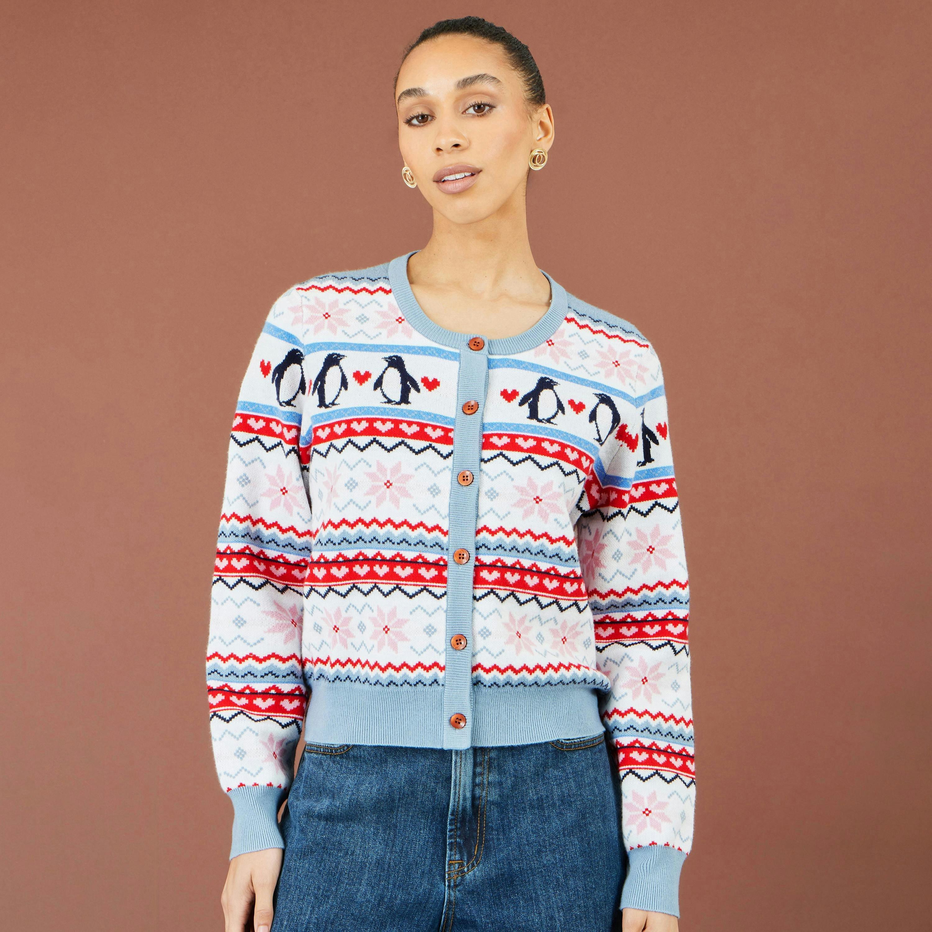 Yumi Red Penguin Fairisle Cardigan , view 3 of 6