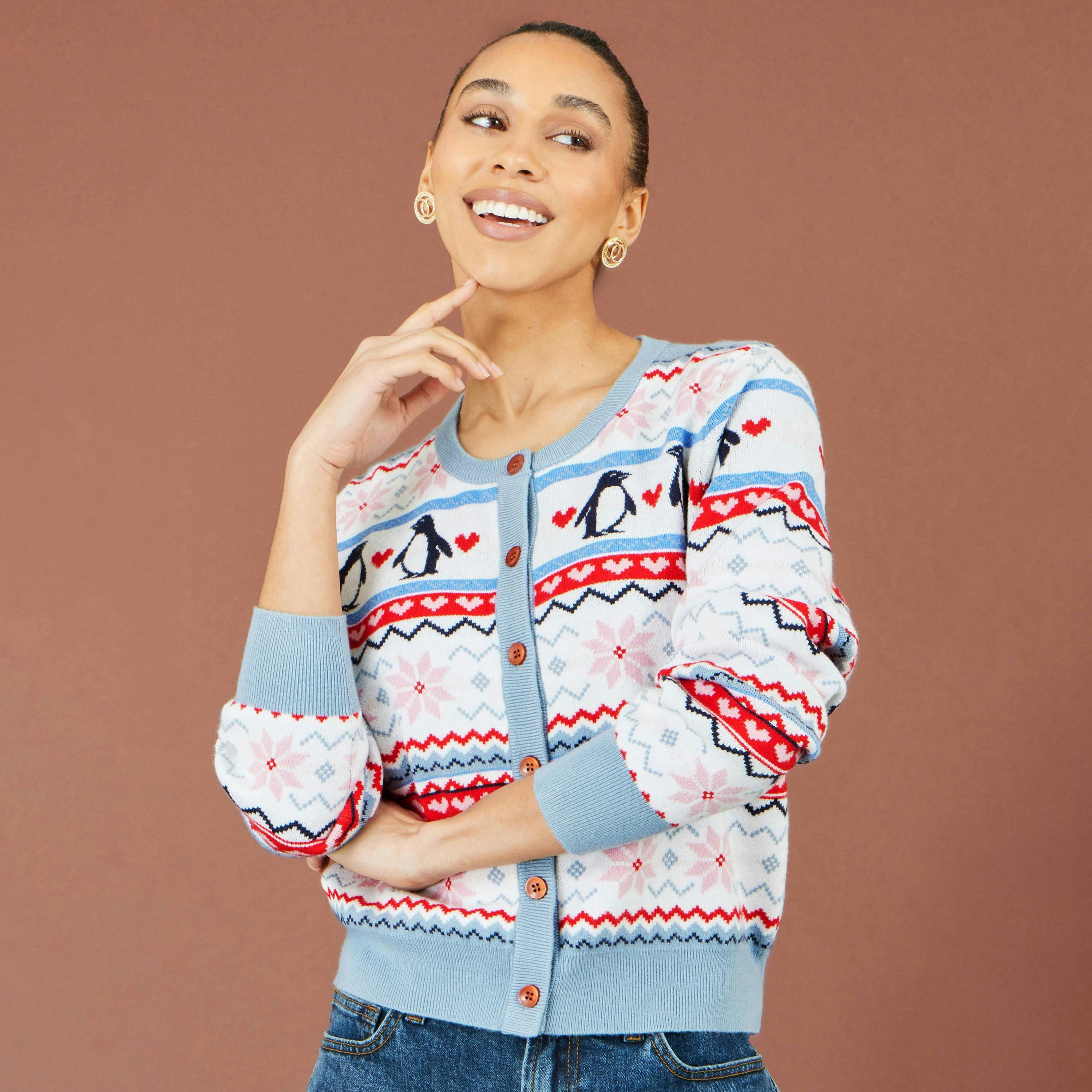 Yumi Red Penguin Fairisle Cardigan , view 4 of 6