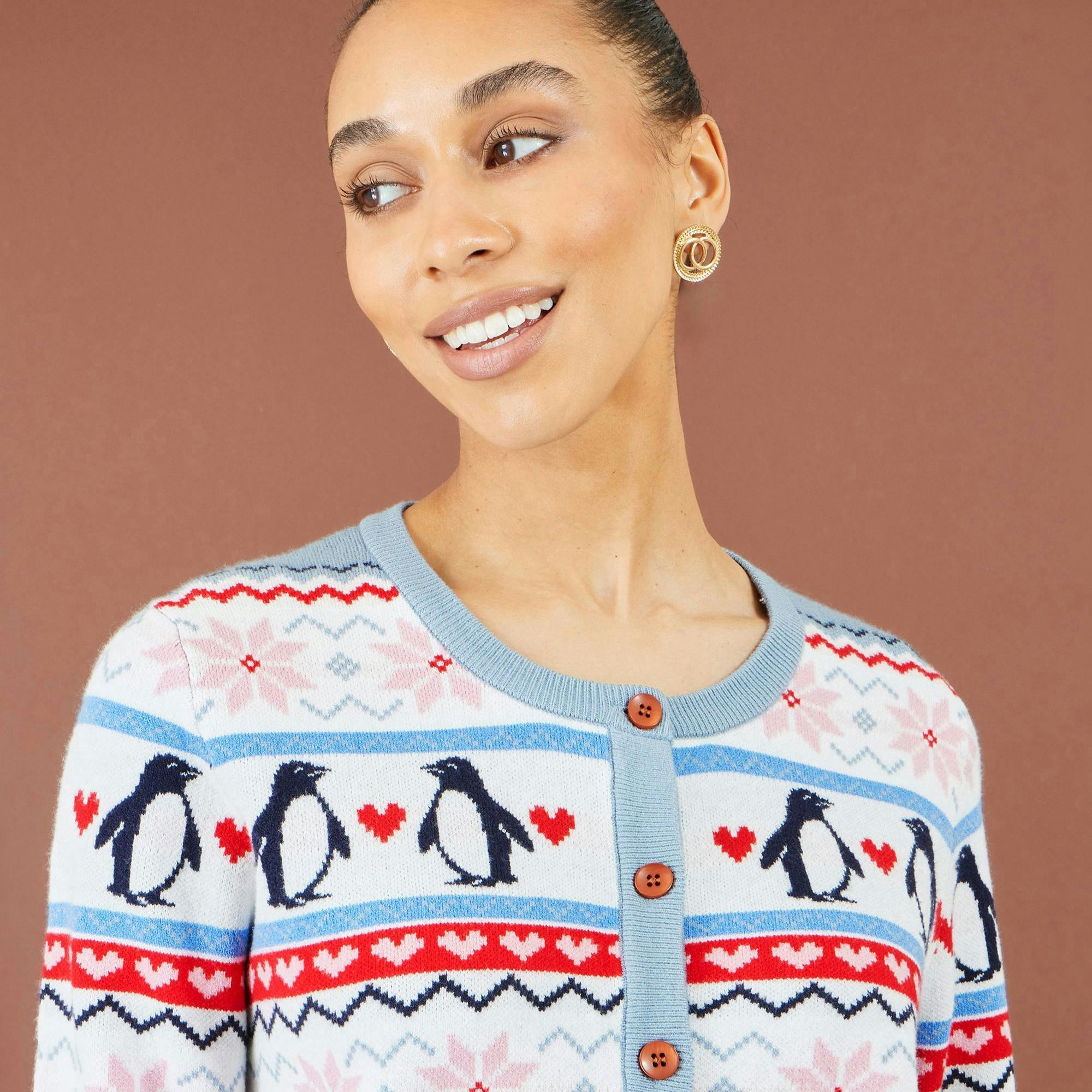 Yumi Red Penguin Fairisle Cardigan , view 5 of 6