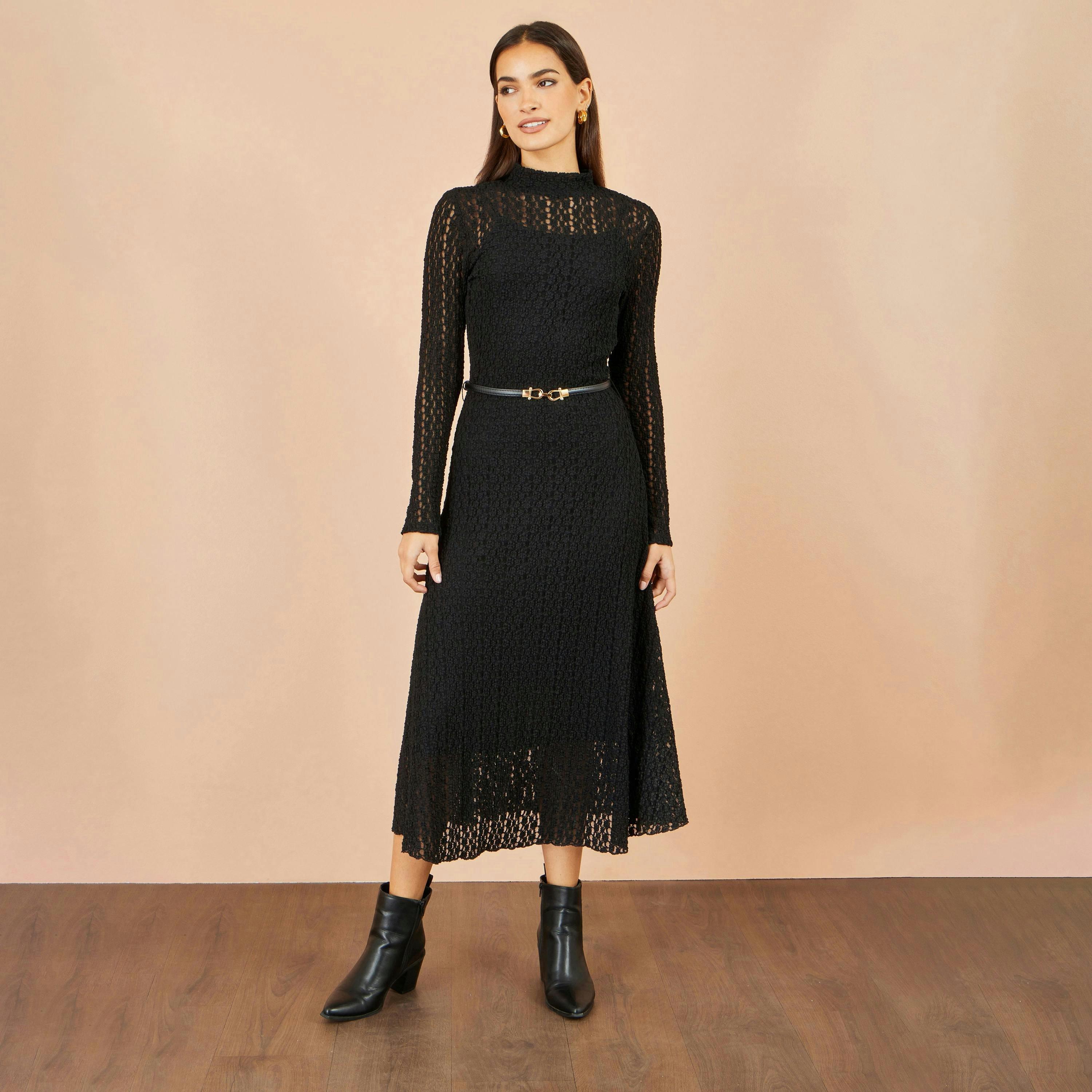 Yumi Burgundy High Neck Lace Midi Dress , view 2 of 5