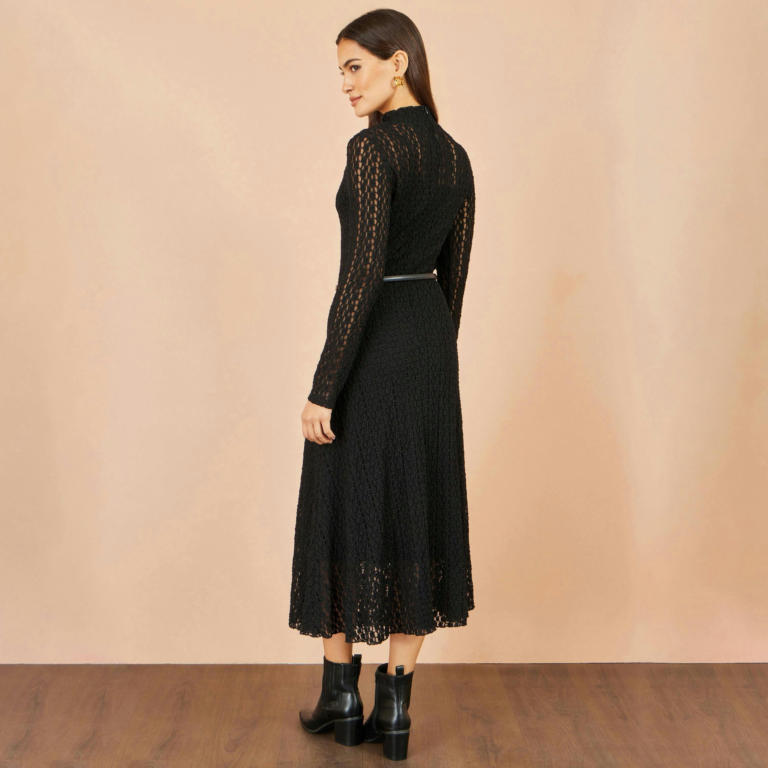 Yumi Burgundy High Neck Lace Midi Dress , view 3 of 5
