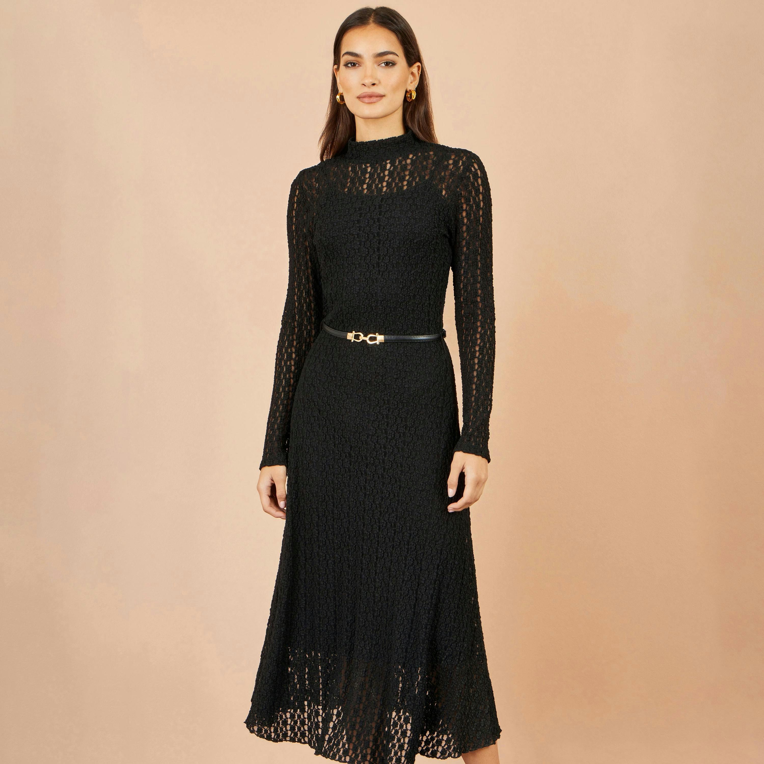 Yumi Burgundy High Neck Lace Midi Dress , view 4 of 5