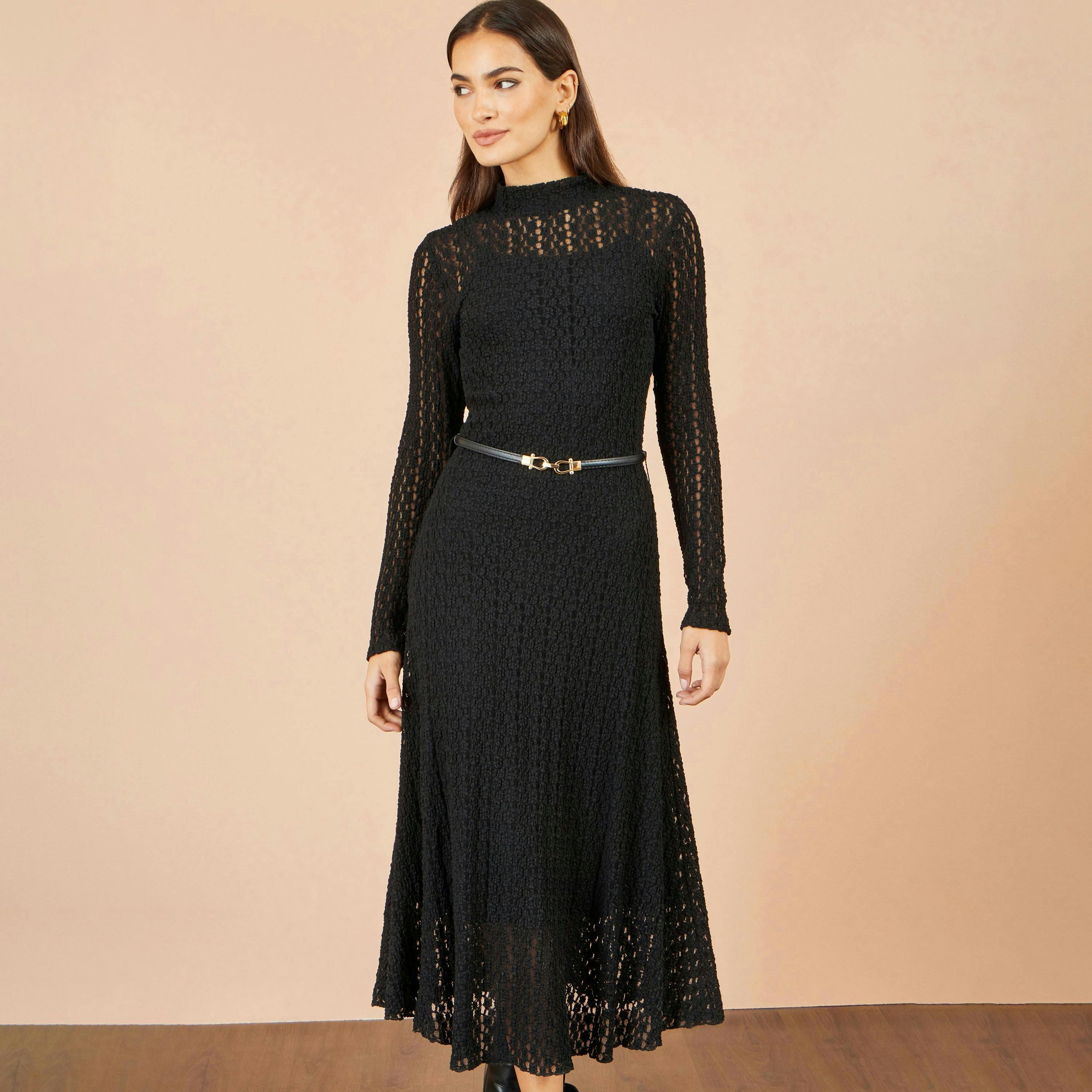 Yumi Burgundy High Neck Lace Midi Dress , view 5 of 5