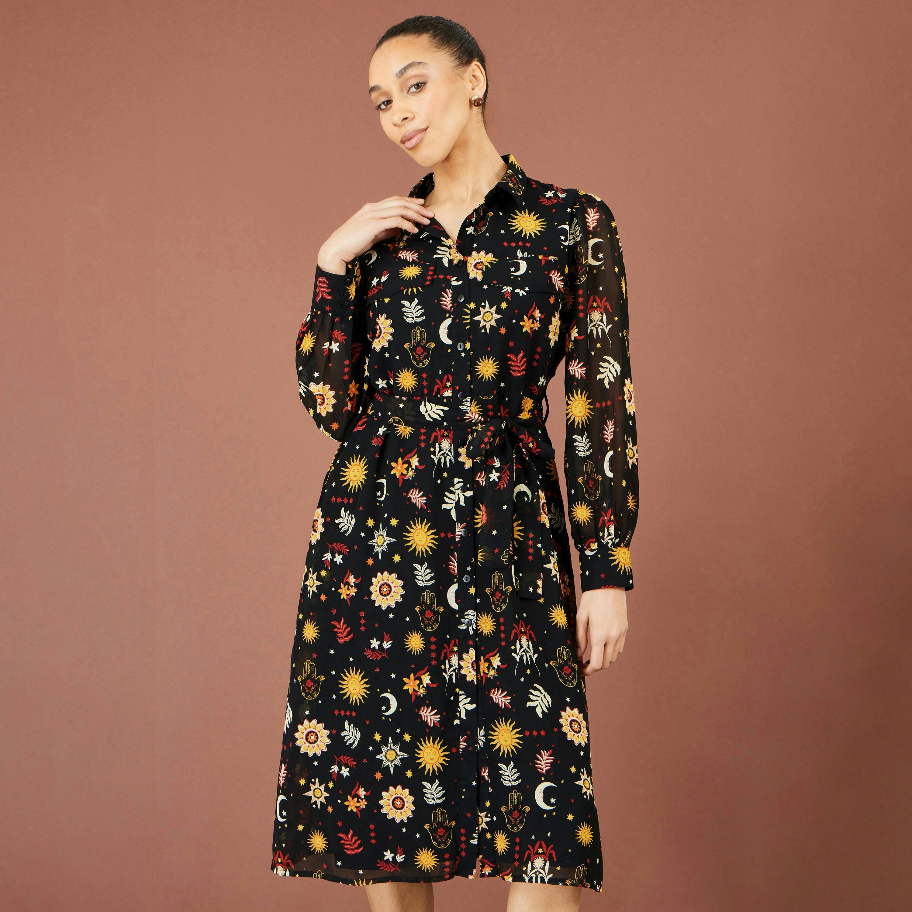 Yumi Black Cosmic Midi Shirt Dress , view 2 of 6