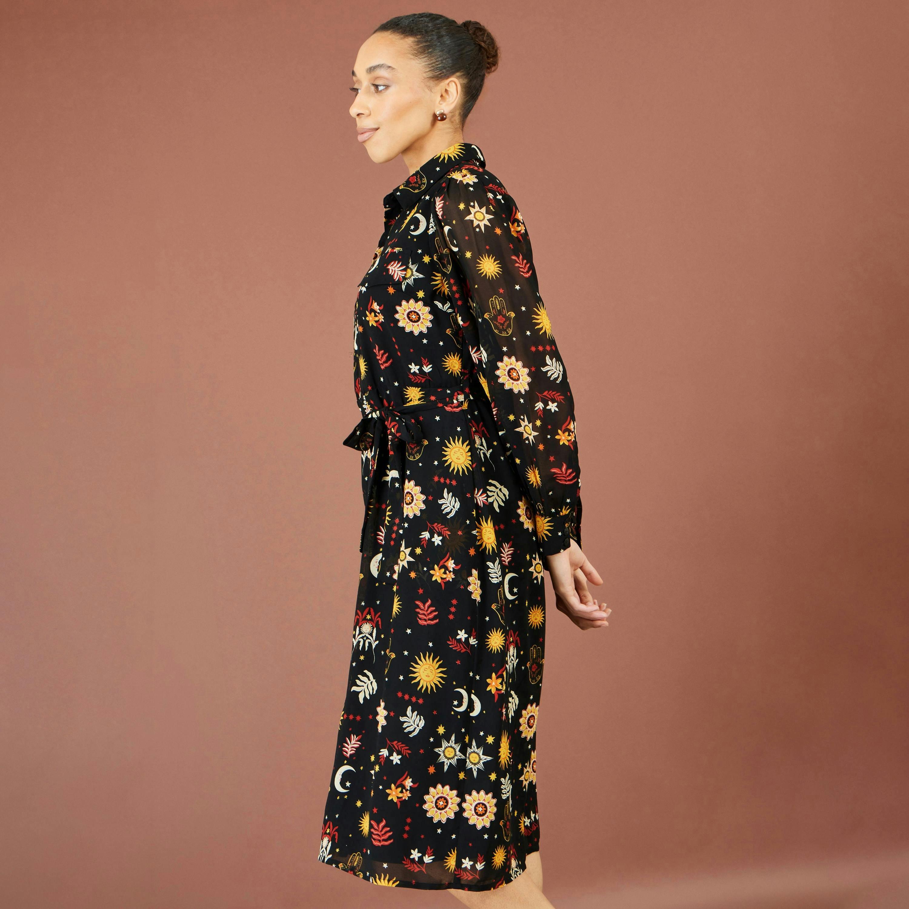 Yumi Black Cosmic Midi Shirt Dress , view 3 of 6