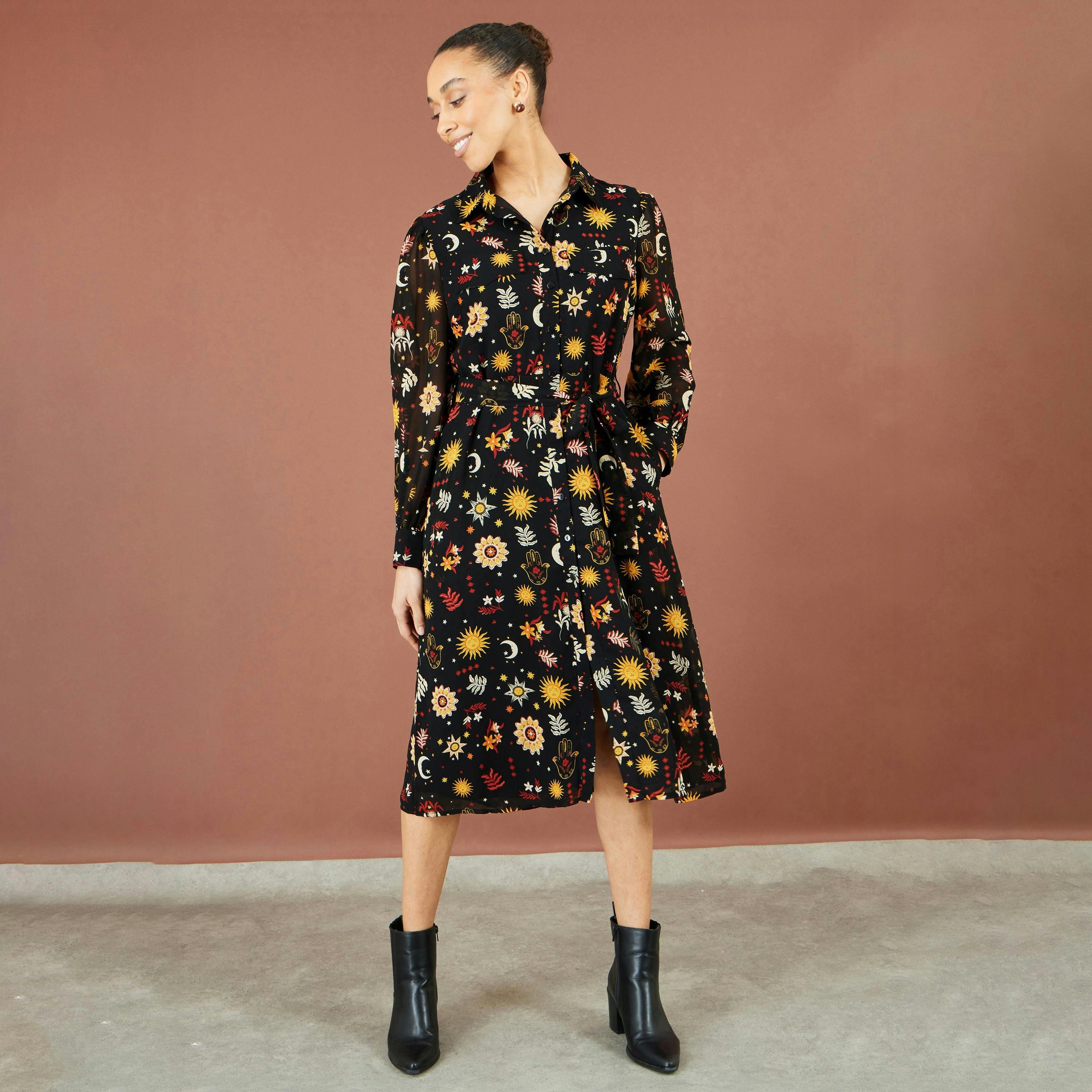 Yumi Black Cosmic Midi Shirt Dress , view 4 of 6