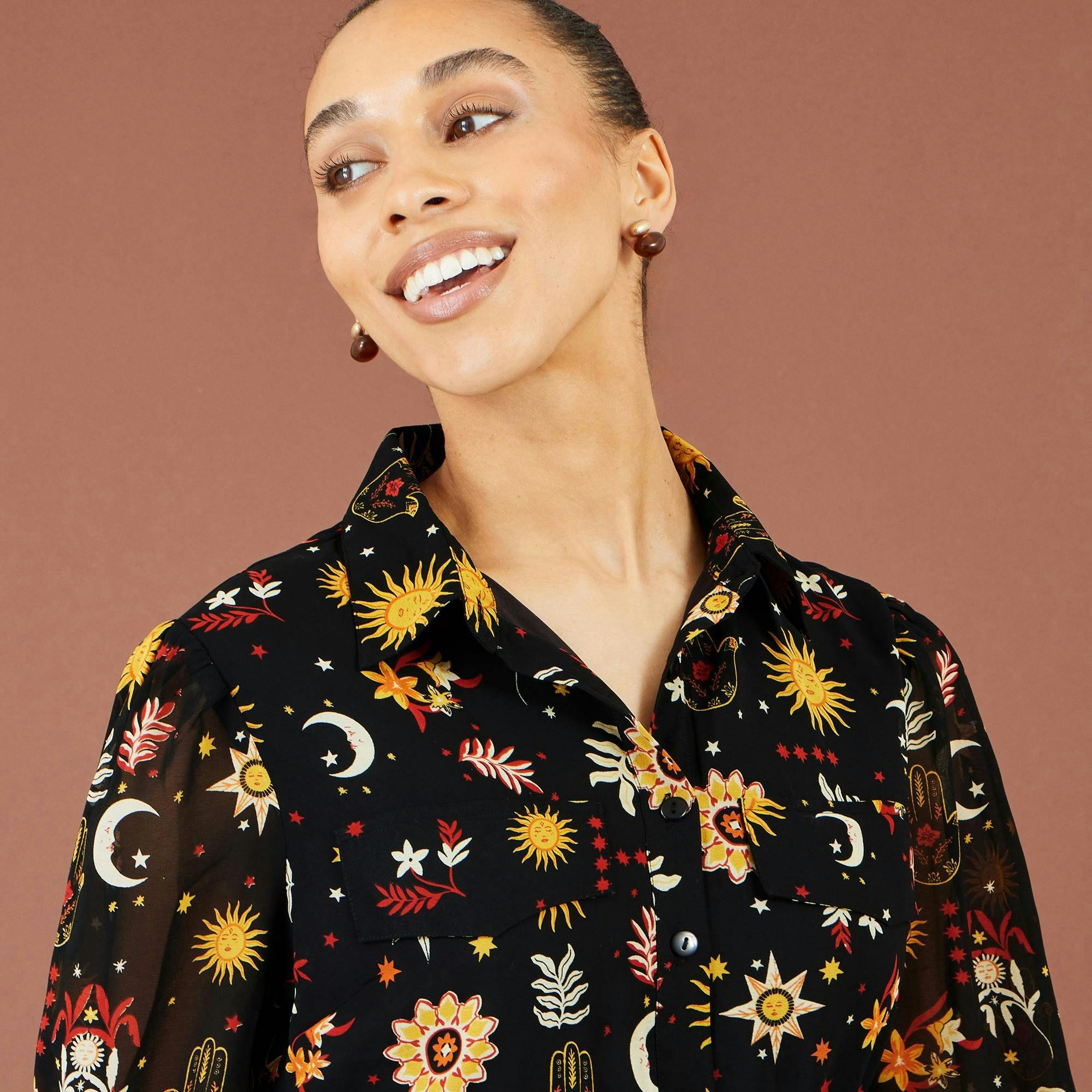Yumi Black Cosmic Midi Shirt Dress , view 5 of 6