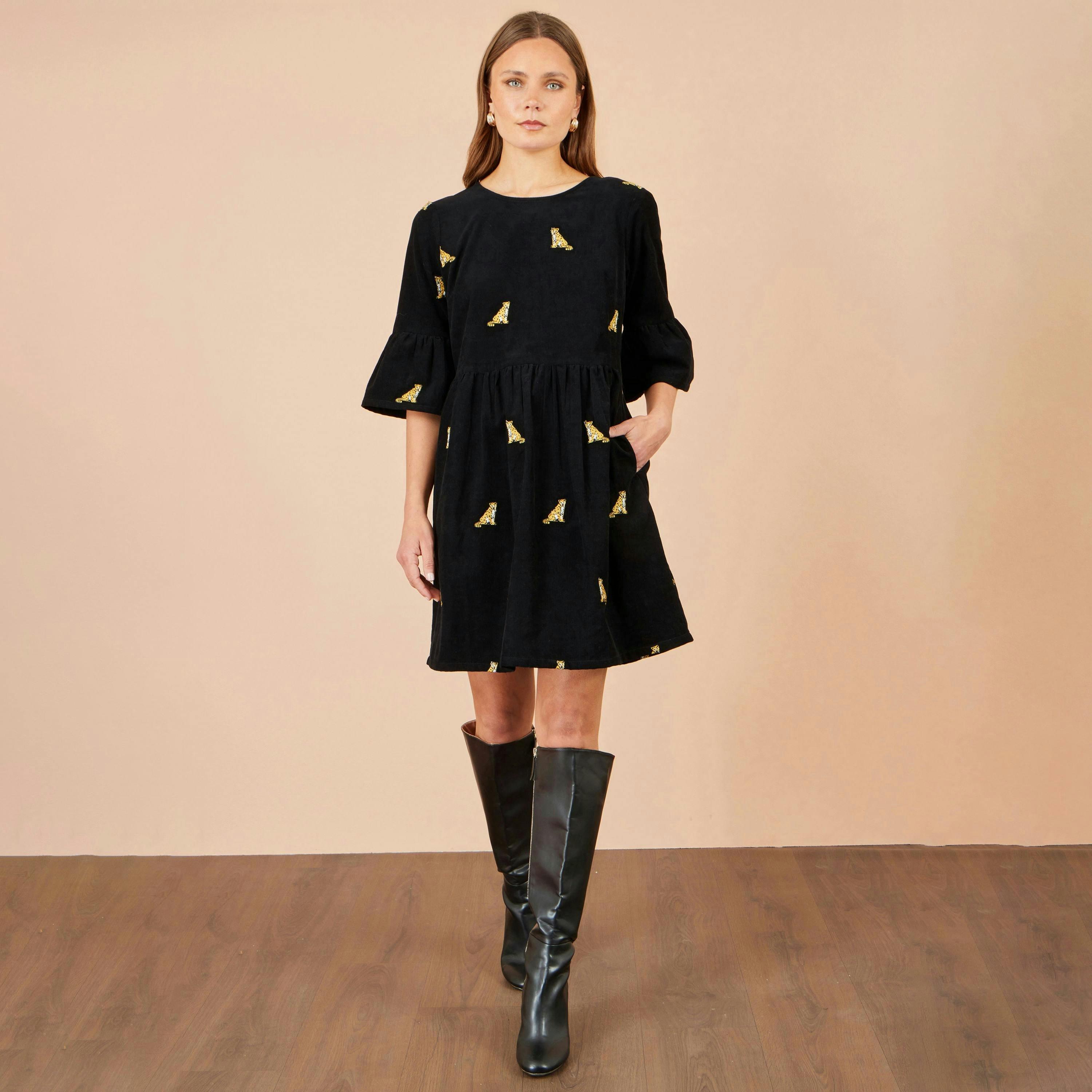 Yumi Black Leopard Embroidered Cord Tunic , view 3 of 5