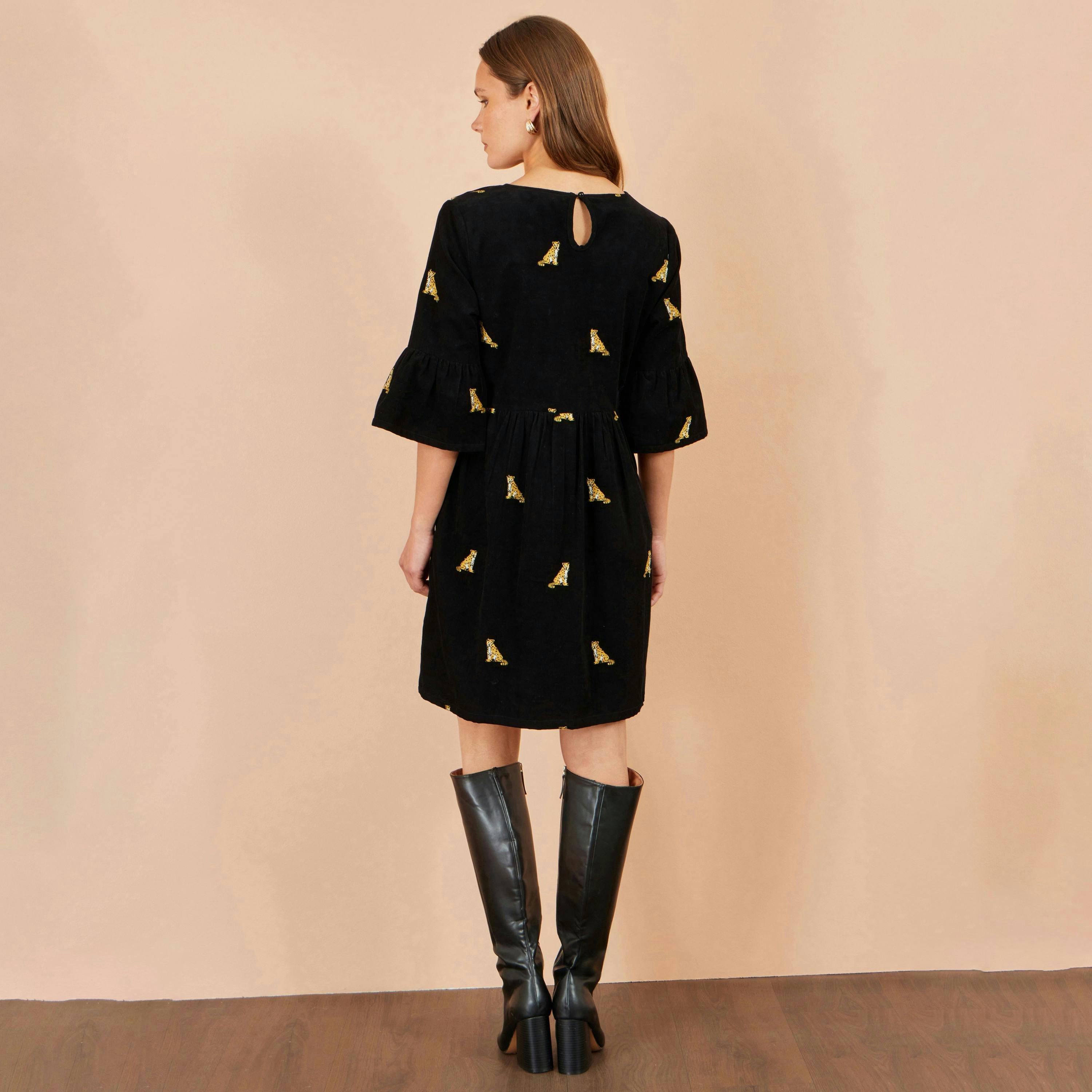 Yumi Black Leopard Embroidered Cord Tunic , view 4 of 5