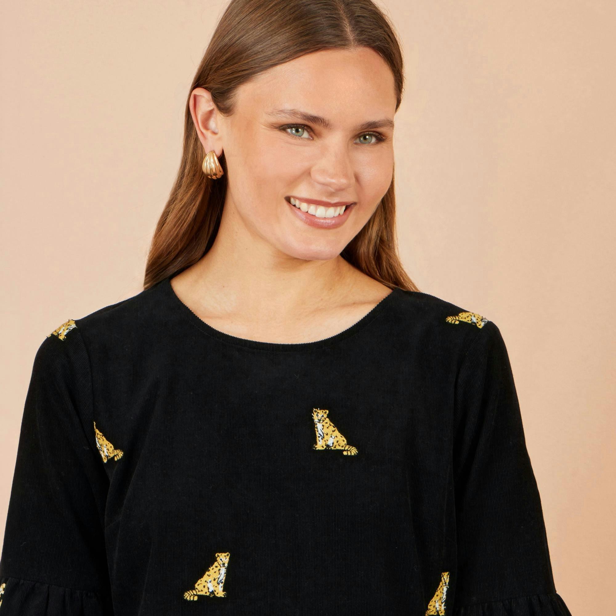 Yumi Black Leopard Embroidered Cord Tunic , view 5 of 5