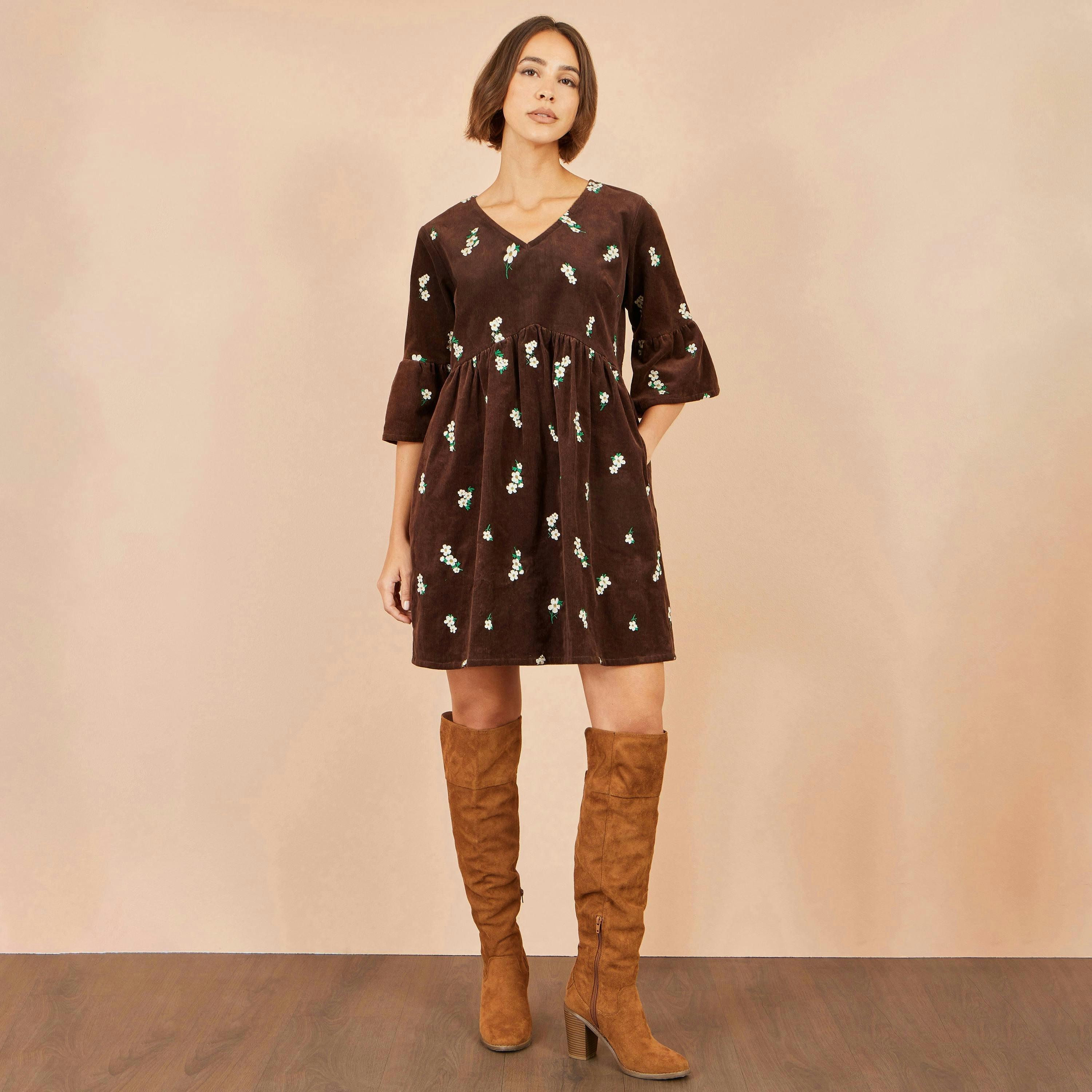 Yumi Brown Embroidered Daisy Cord Dress , view 2 of 5