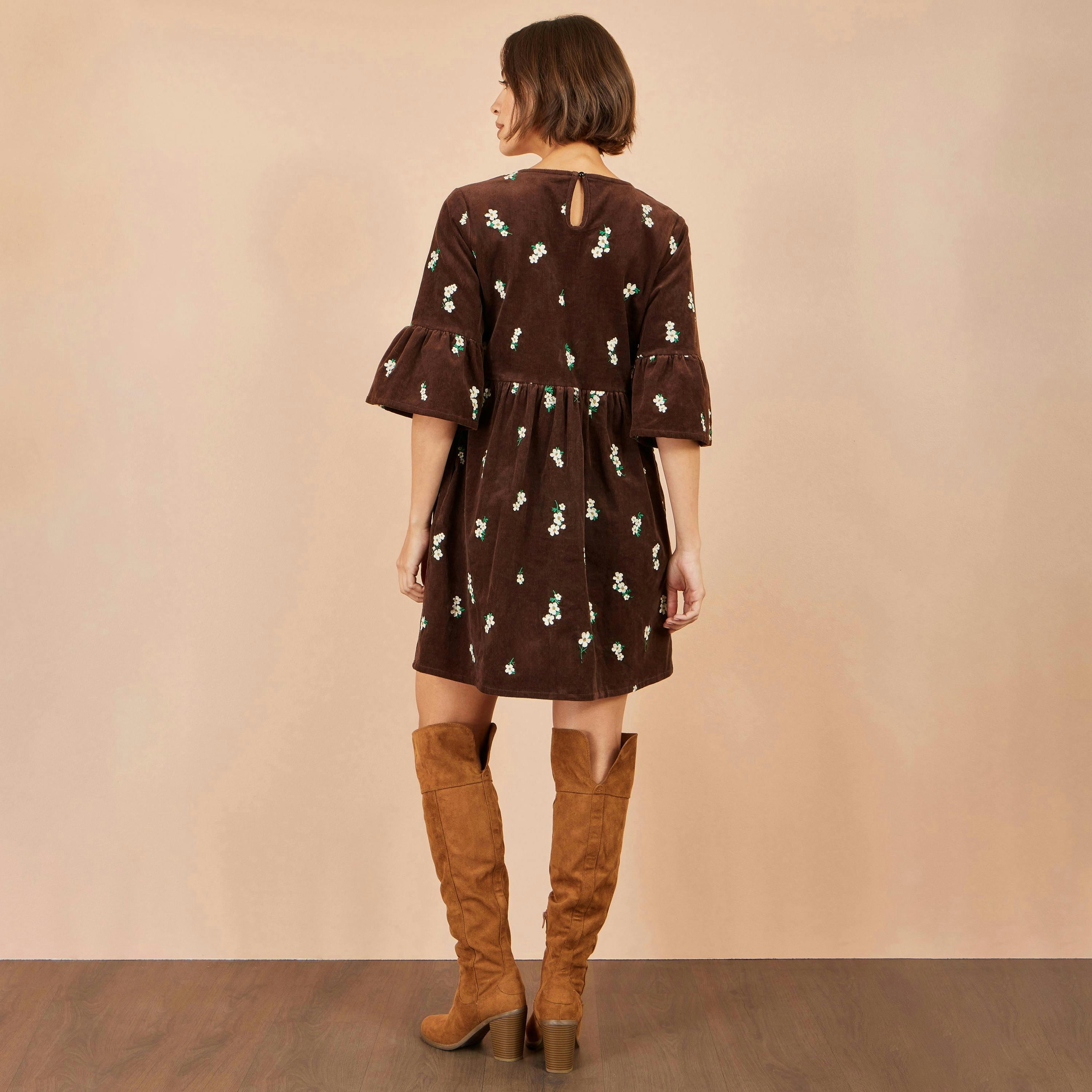 Yumi Brown Embroidered Daisy Cord Dress , view 3 of 5