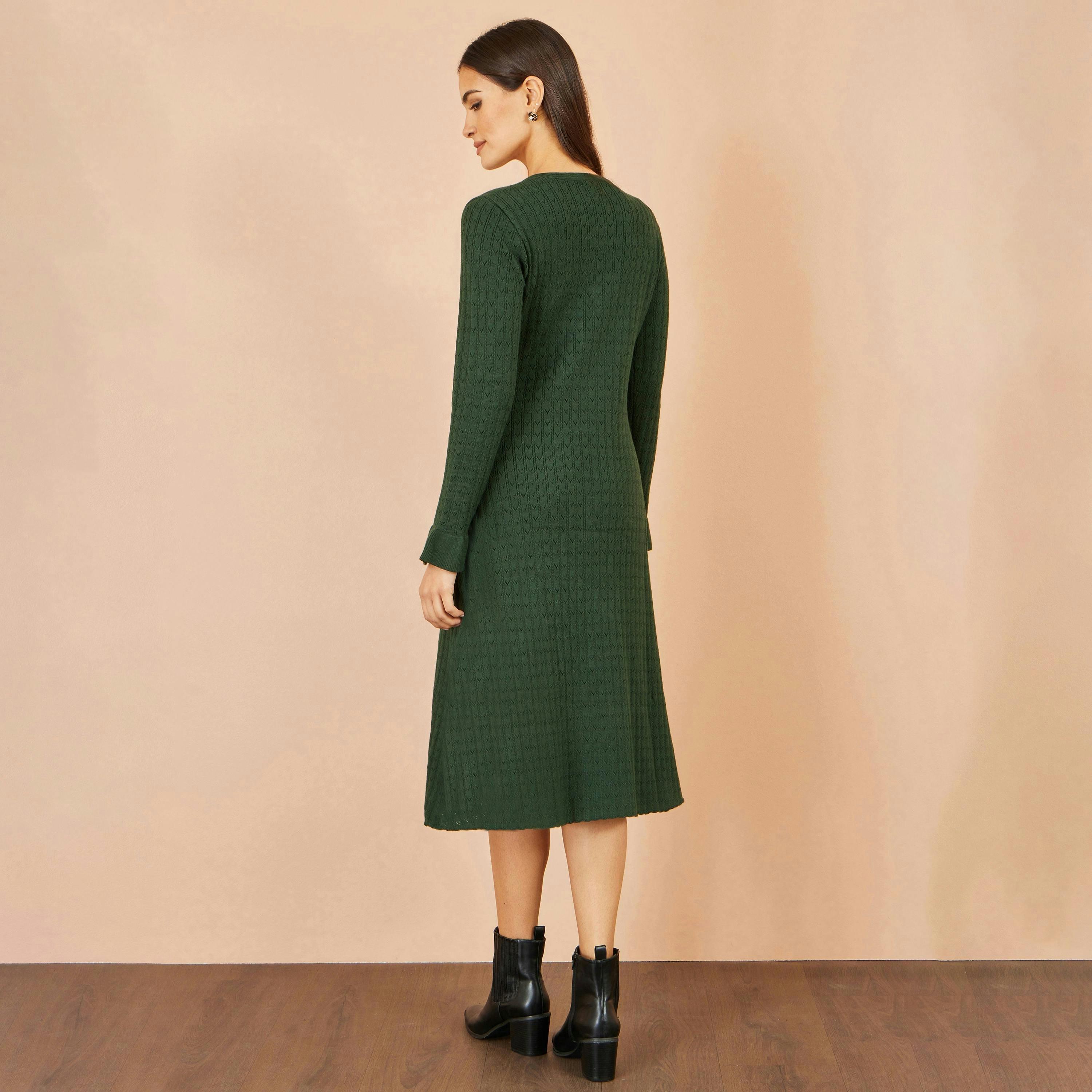 Yumi Green Viscose Knitted Midi Dress With Buttons , view 4 of 5
