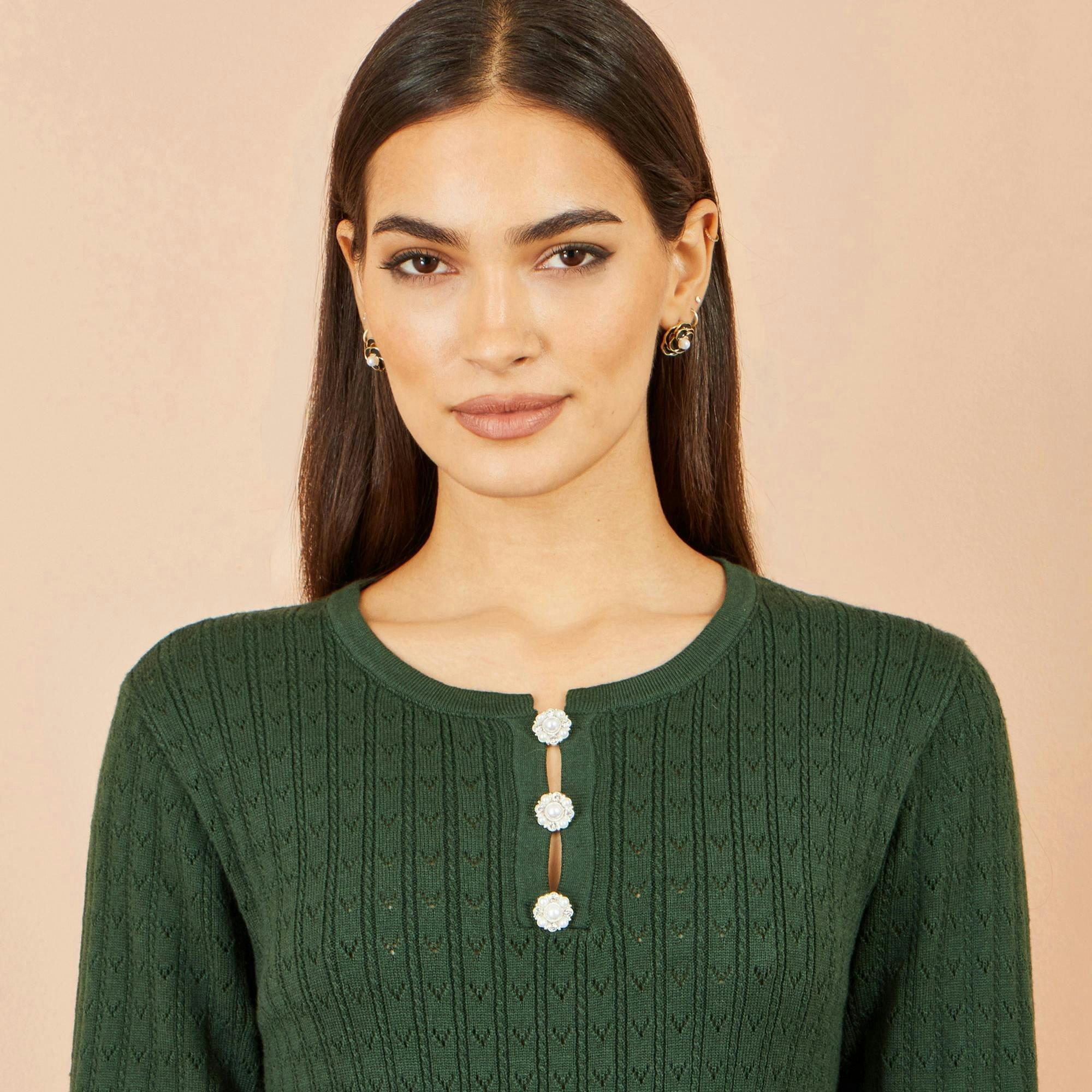 Yumi Green Viscose Knitted Midi Dress With Buttons , view 5 of 5
