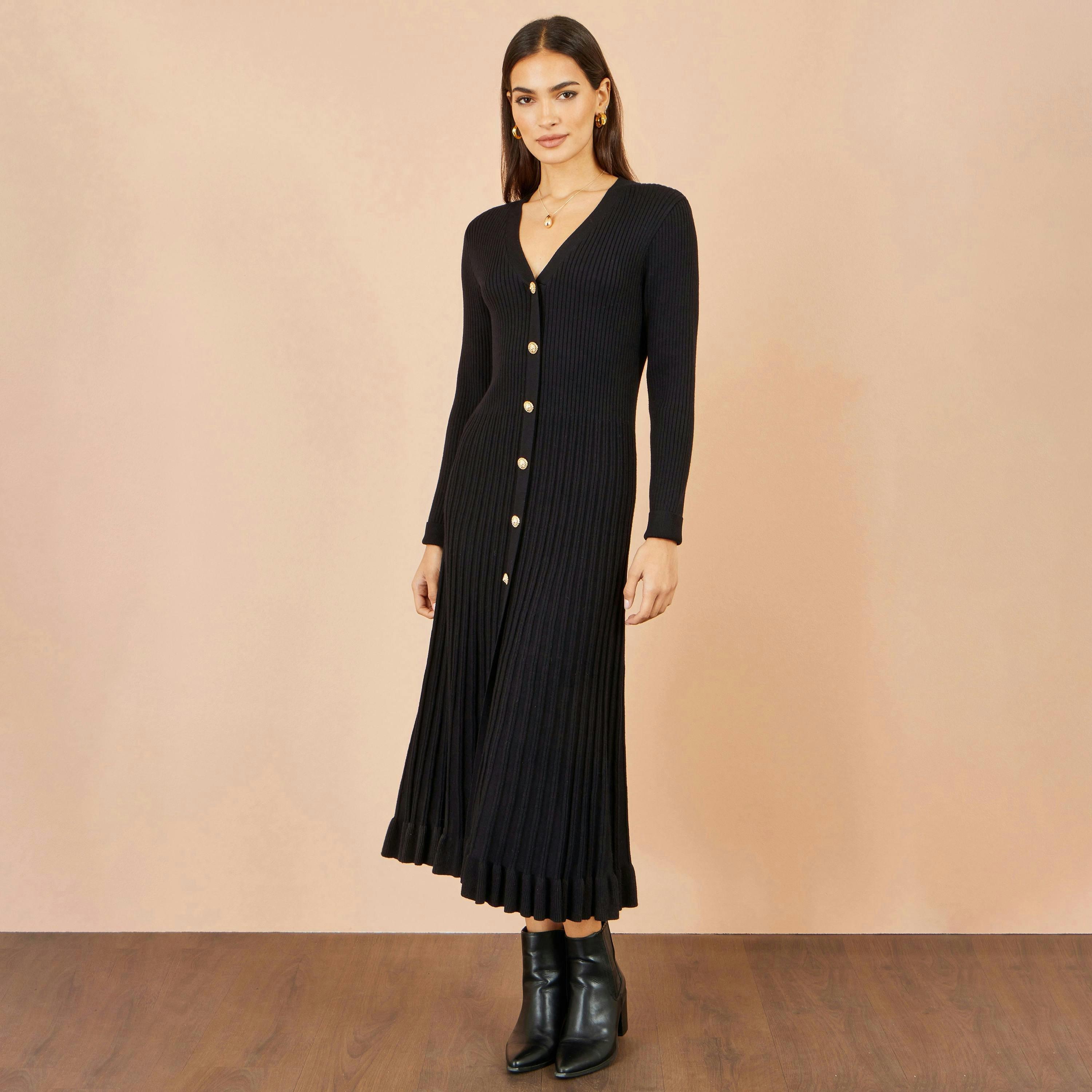 Yumi Black Viscose Knitted Midi Ribbed Dress , view 2 of 4