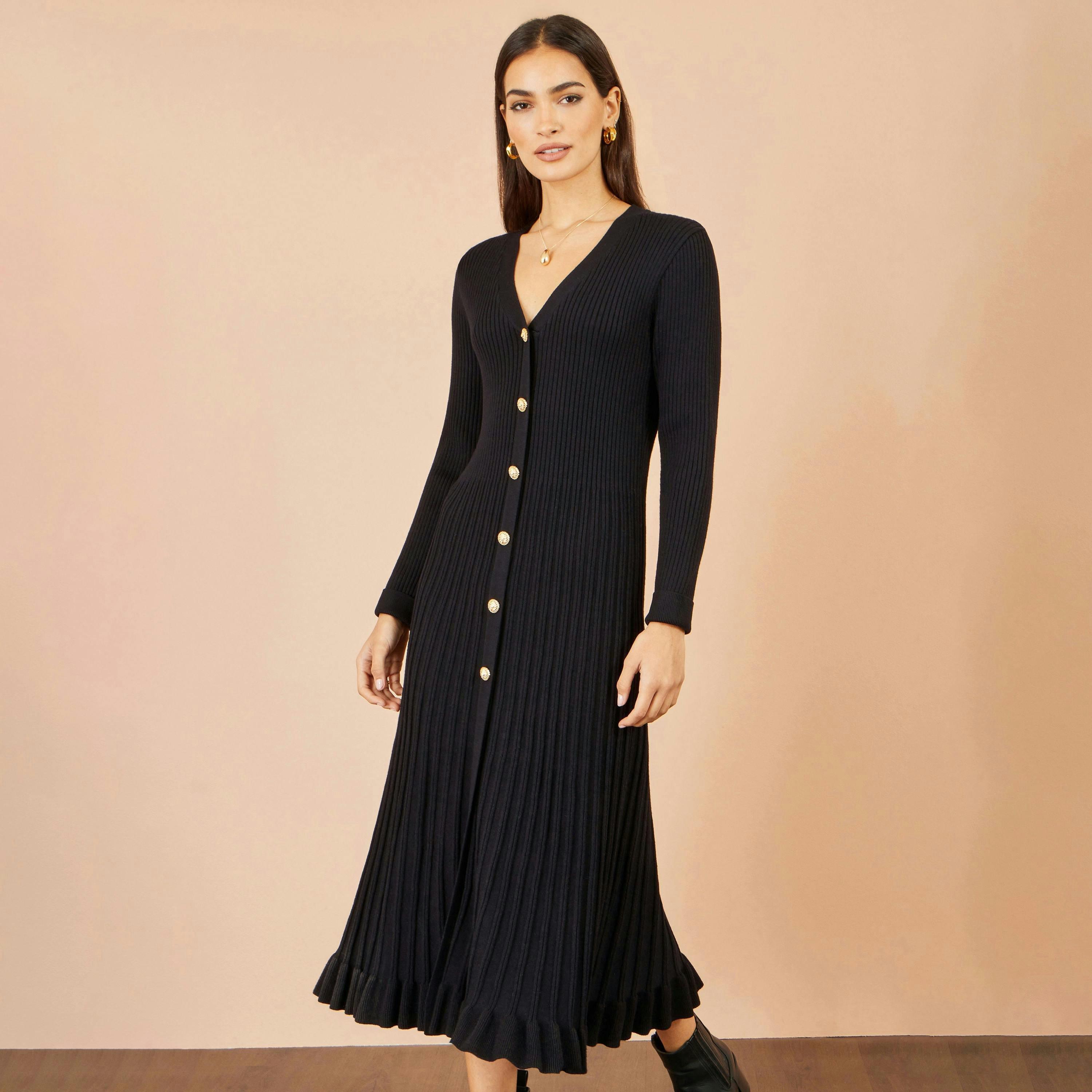 Yumi Black Viscose Knitted Midi Ribbed Dress , view 3 of 4