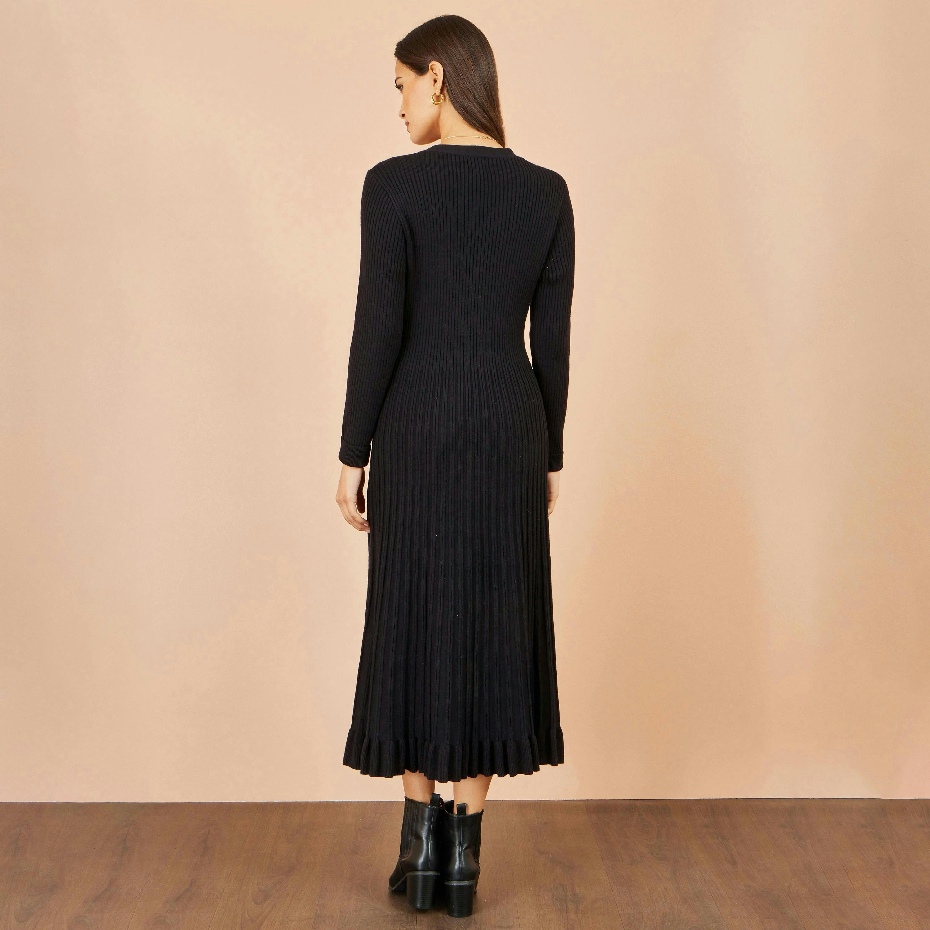 Yumi Black Viscose Knitted Midi Ribbed Dress , view 4 of 4