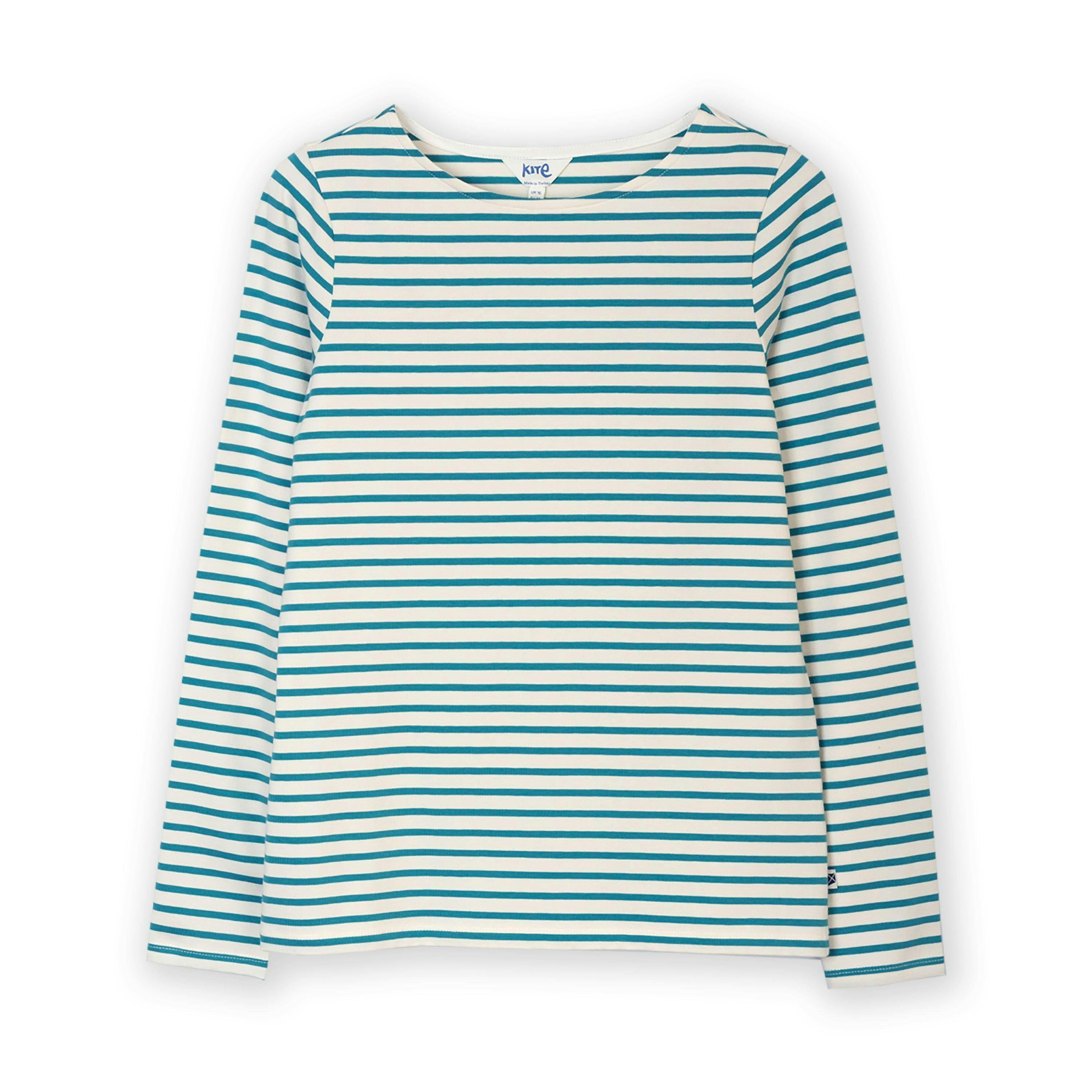 Organic Tarrant Jersey T-Shirt Teal Blue Stripe , view 2 of 4