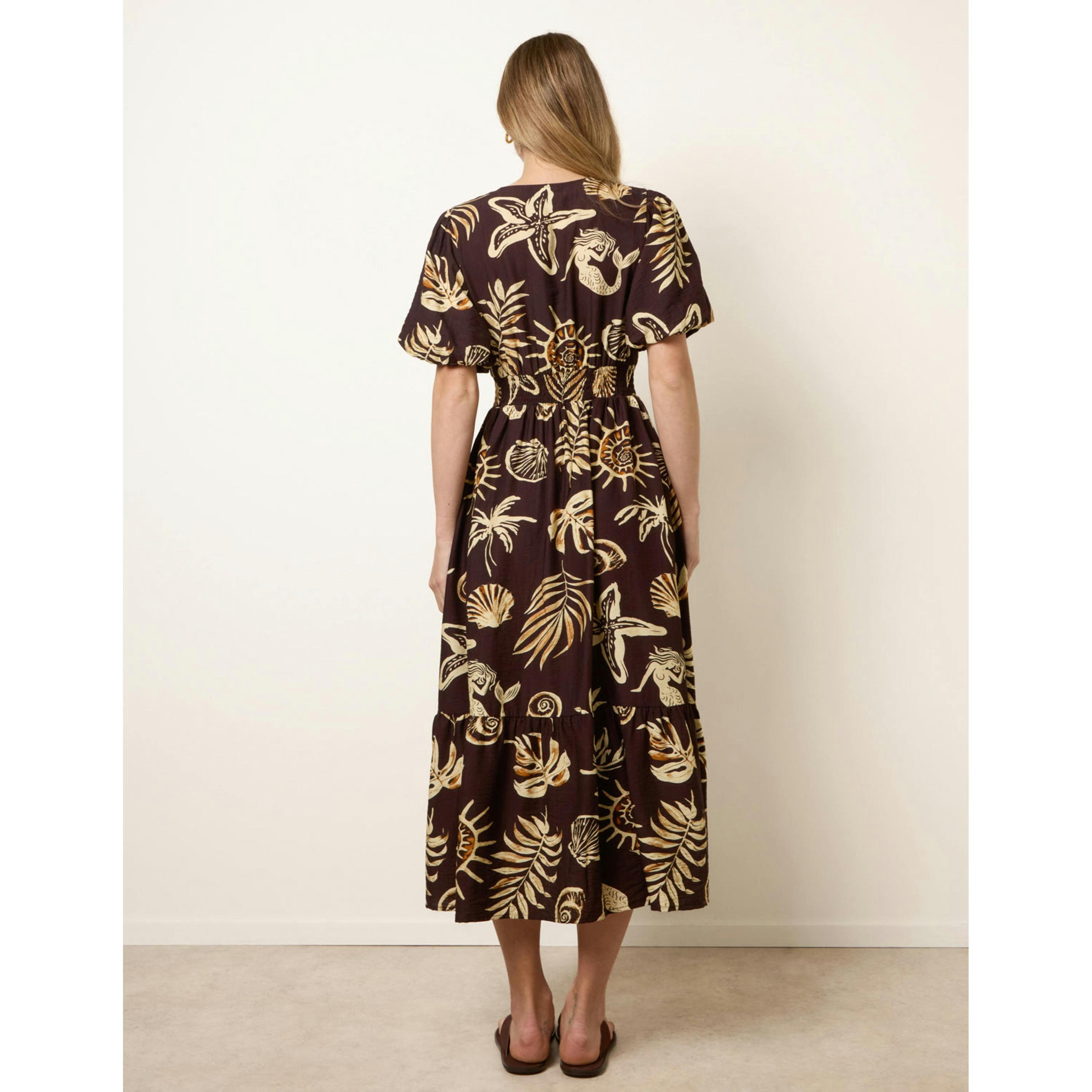 Blue Vanilla Tropical Button Through Midi Dress  in Brown , view 2 of 4