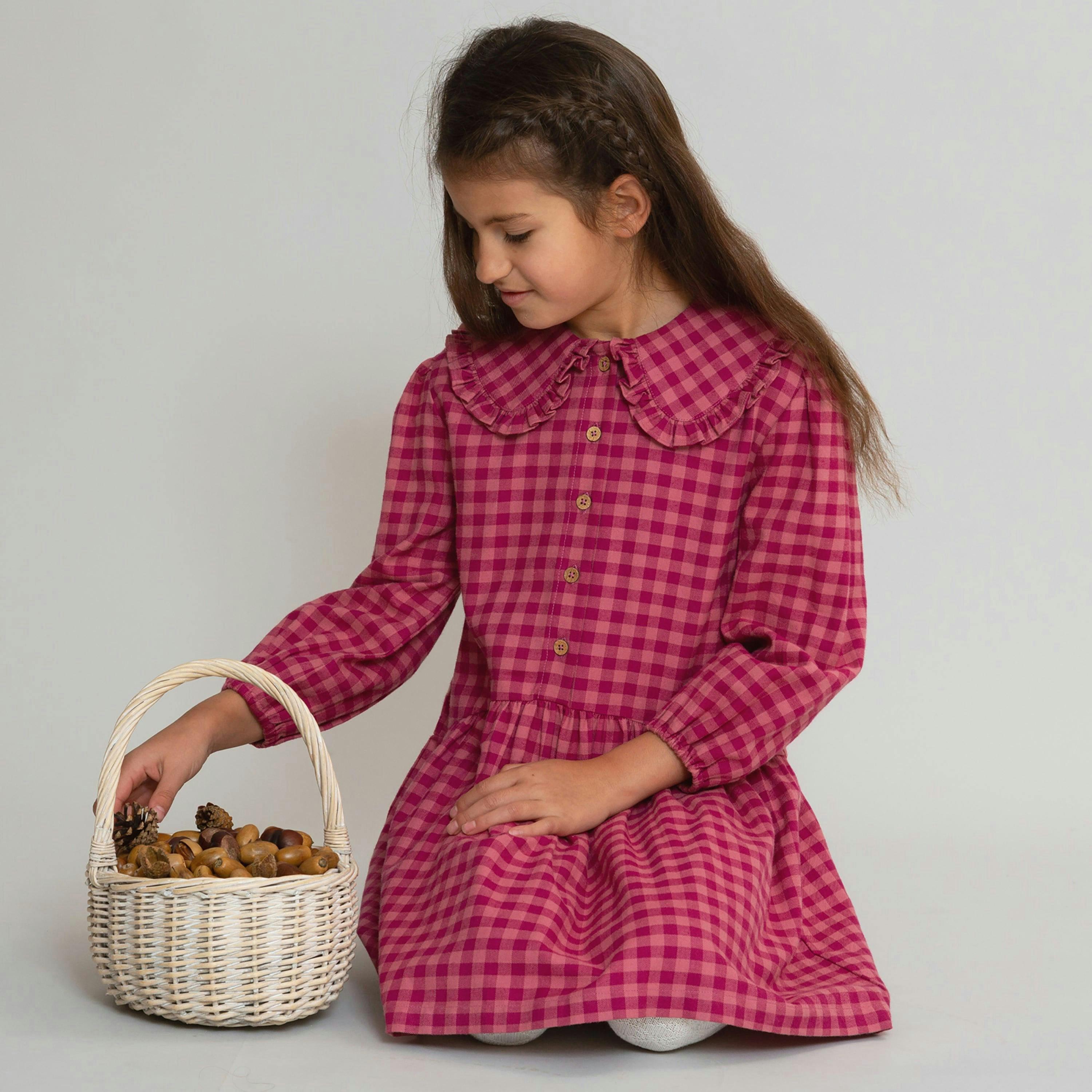Kids Organic Damson Check Dress , view 2 of 5