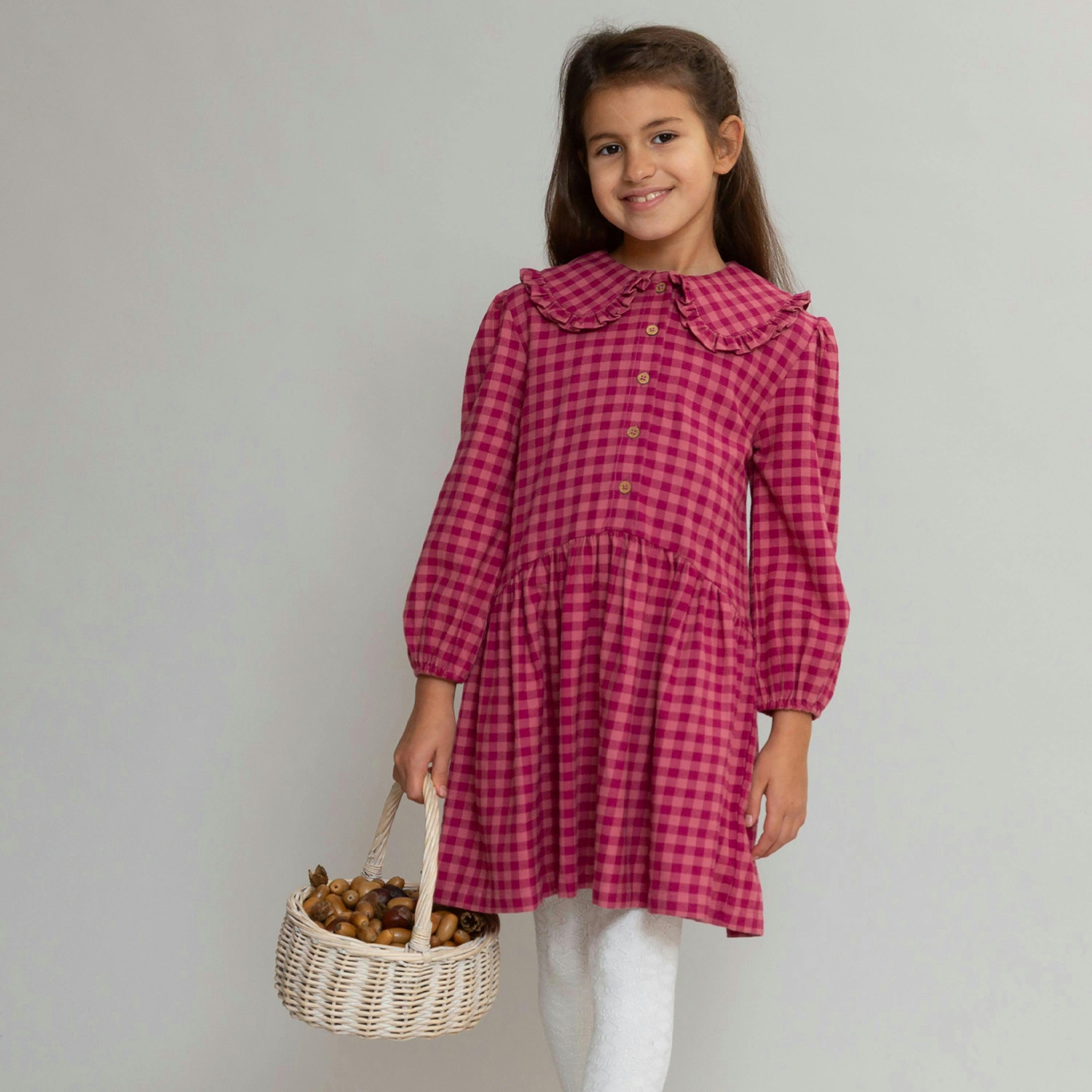 Kids Organic Damson Check Dress , view 3 of 5