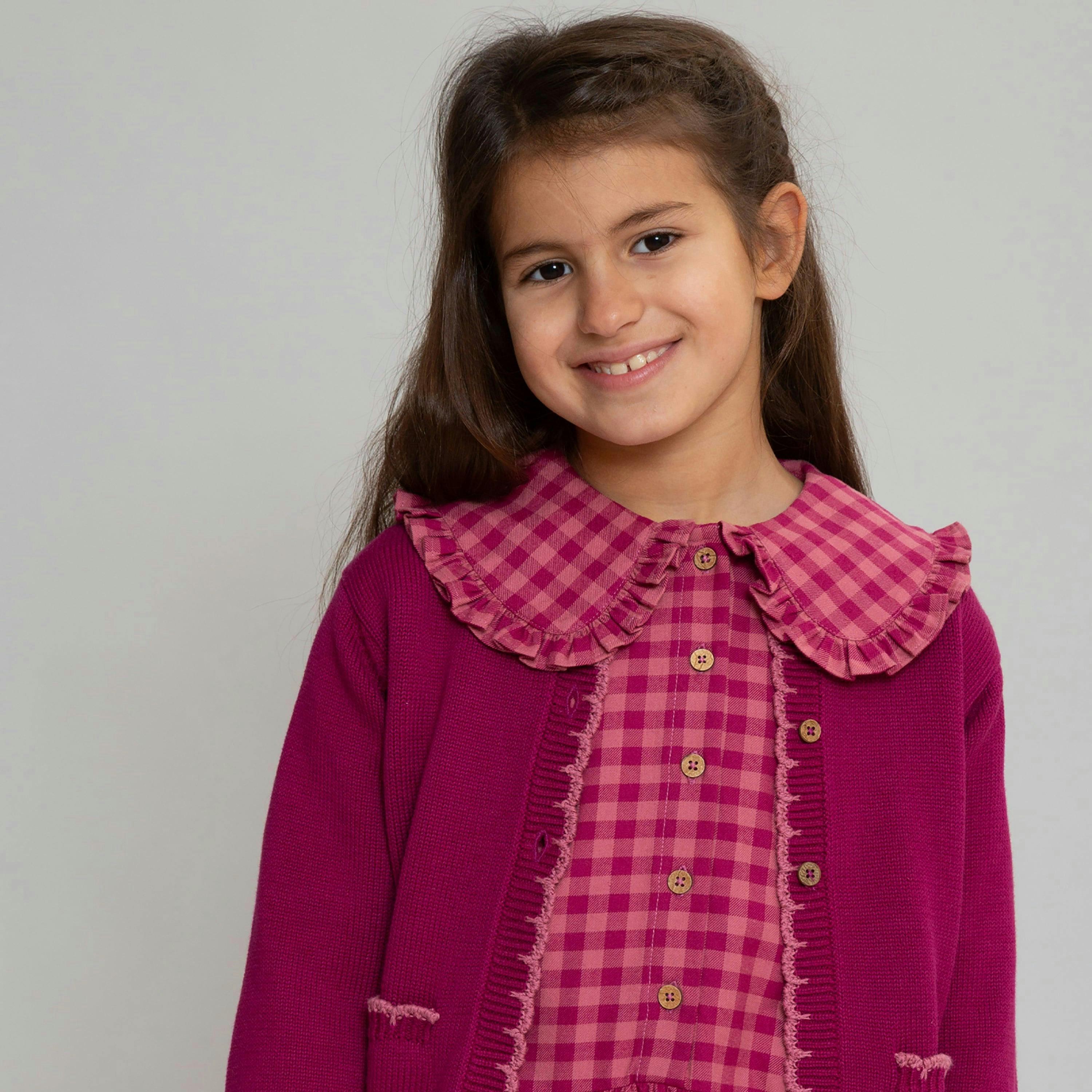 Kids Organic Damson Check Dress , view 4 of 5