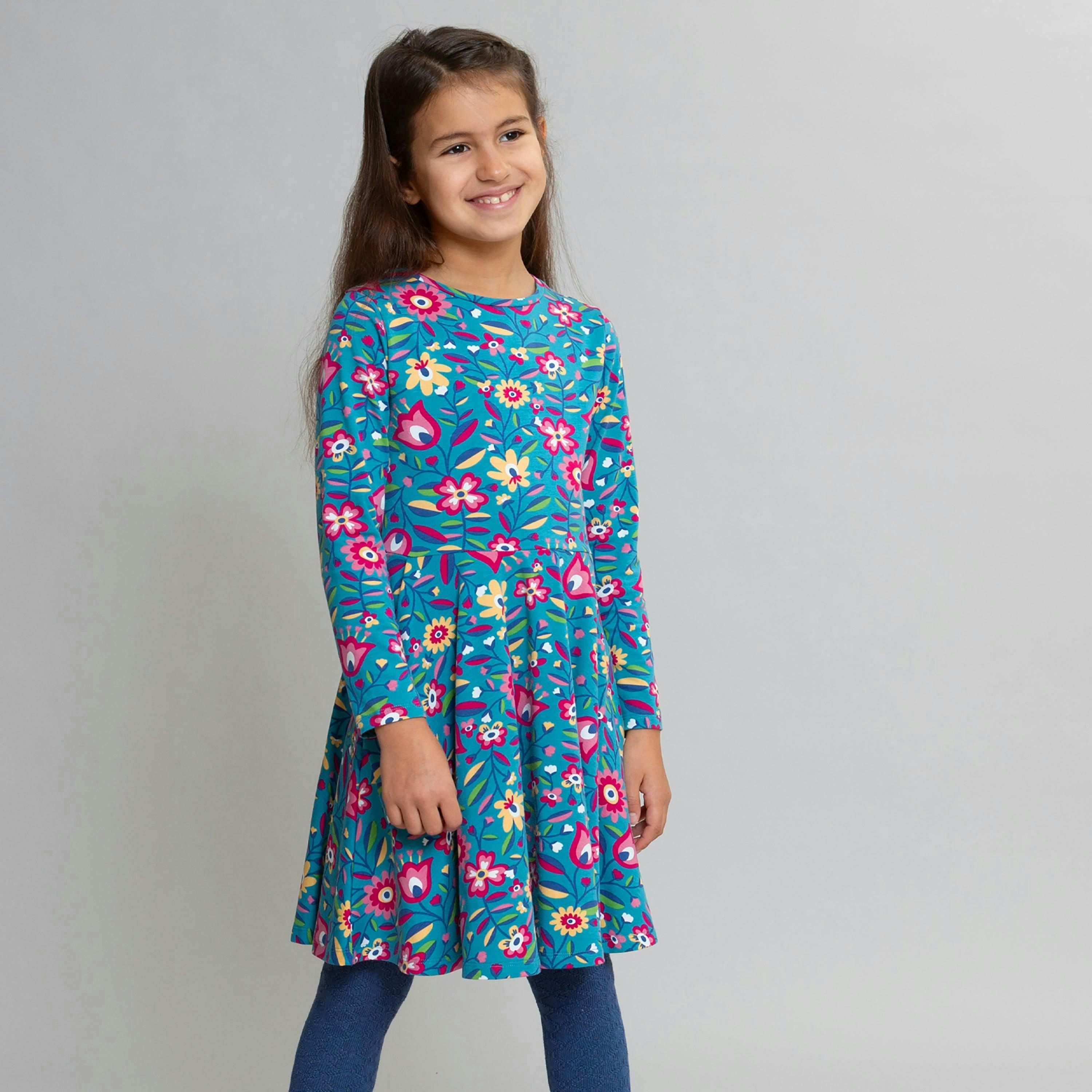 Kids Organic Folksy Bloom Skater Dress , view 2 of 3