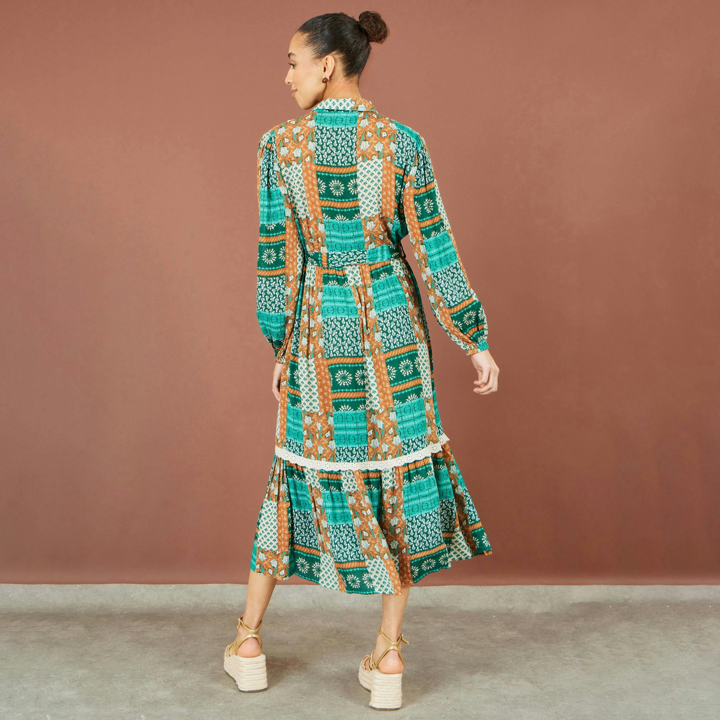Yumi Multicolour Patchwork Viscose Midi Shirt Dress , view 4 of 5
