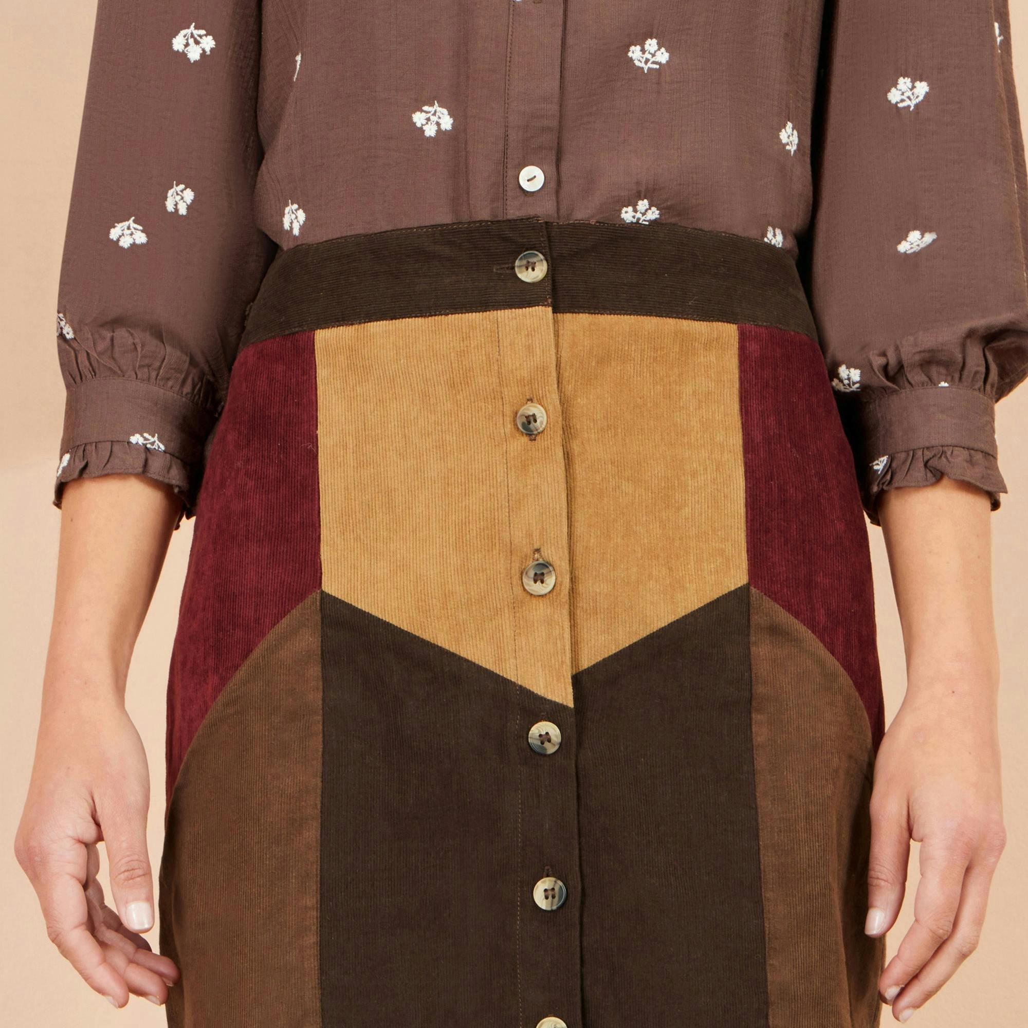 Yumi Multicolour Patchwork Cord Mini Skirt , view 3 of 3