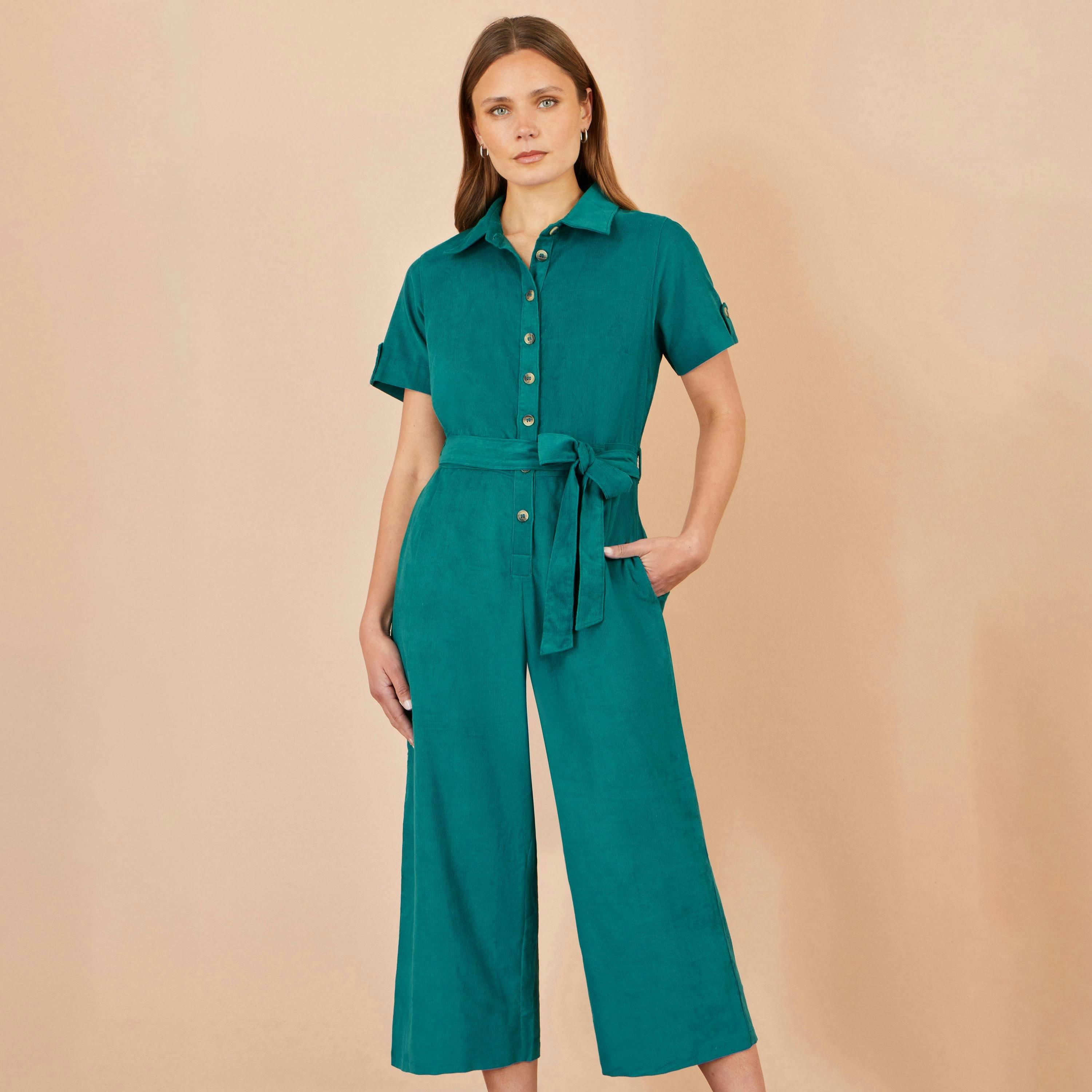 Yumi Teal Cord Relaxed Jumpsuit , view 2 of 4