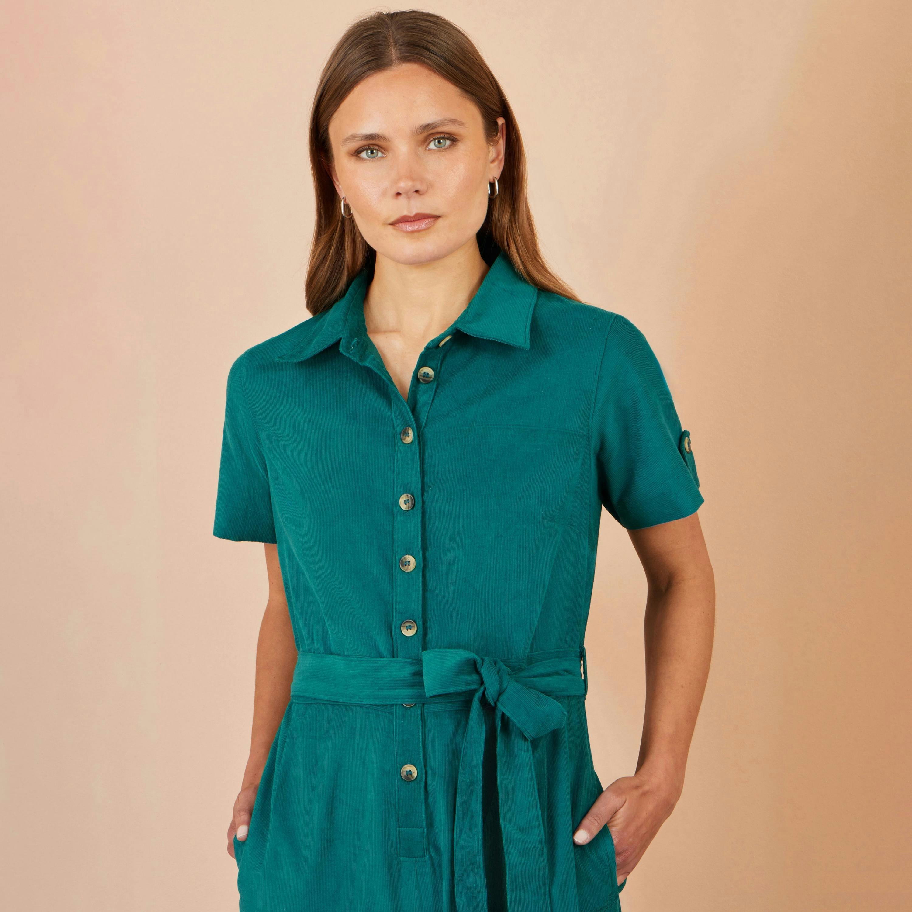 Yumi Teal Cord Relaxed Jumpsuit , view 4 of 4