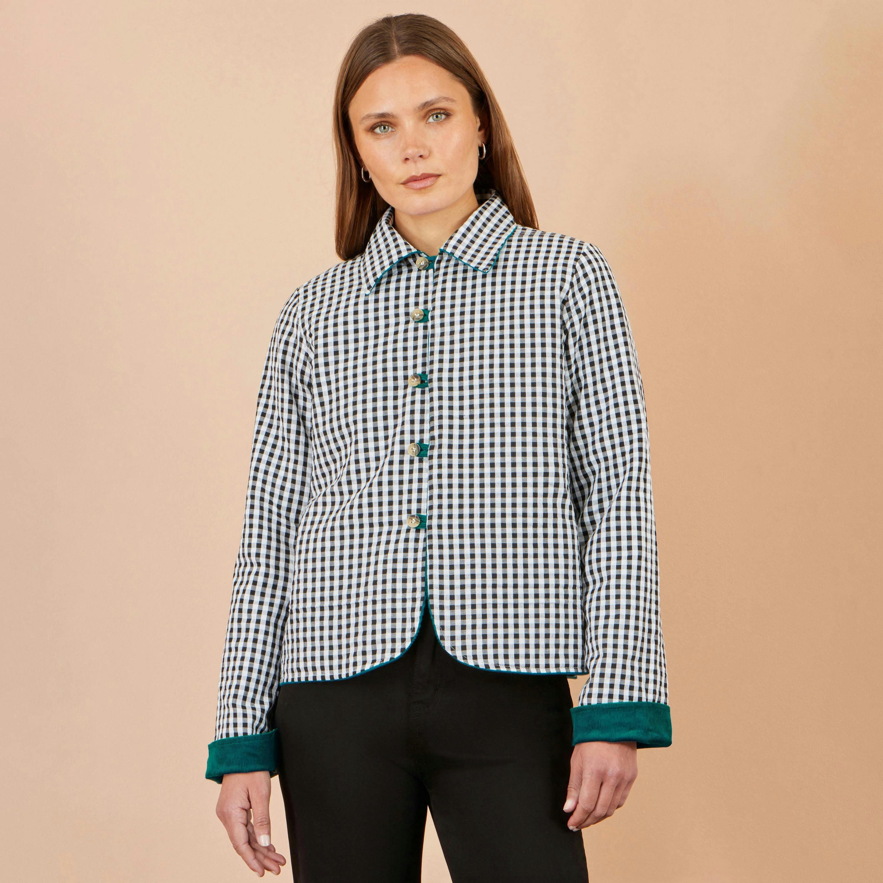 Yumi Teal Cord Reversible Gingham Jacket , view 2 of 5