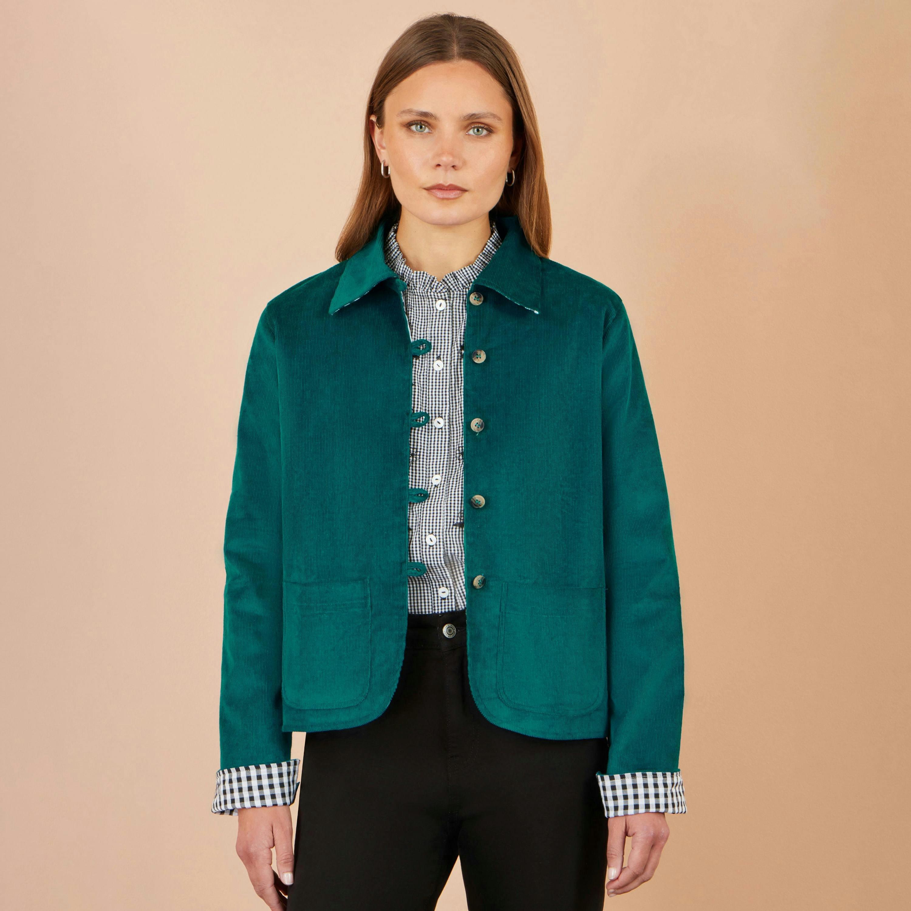Yumi Teal Cord Reversible Gingham Jacket , view 3 of 5