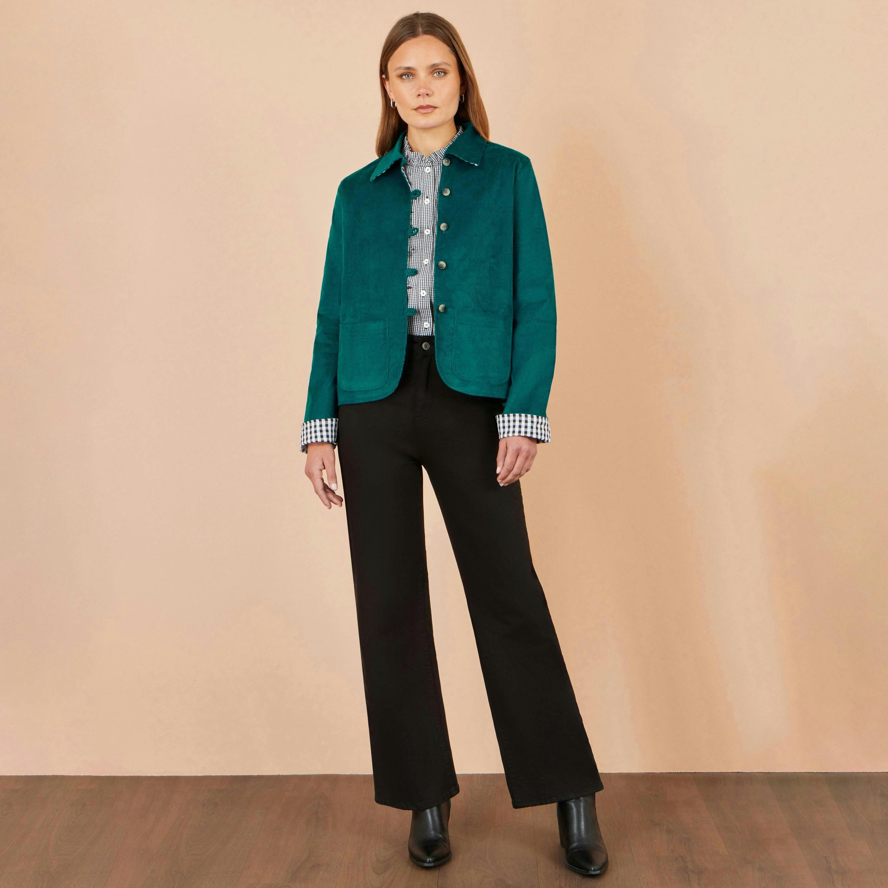 Yumi Teal Cord Reversible Gingham Jacket , view 4 of 5
