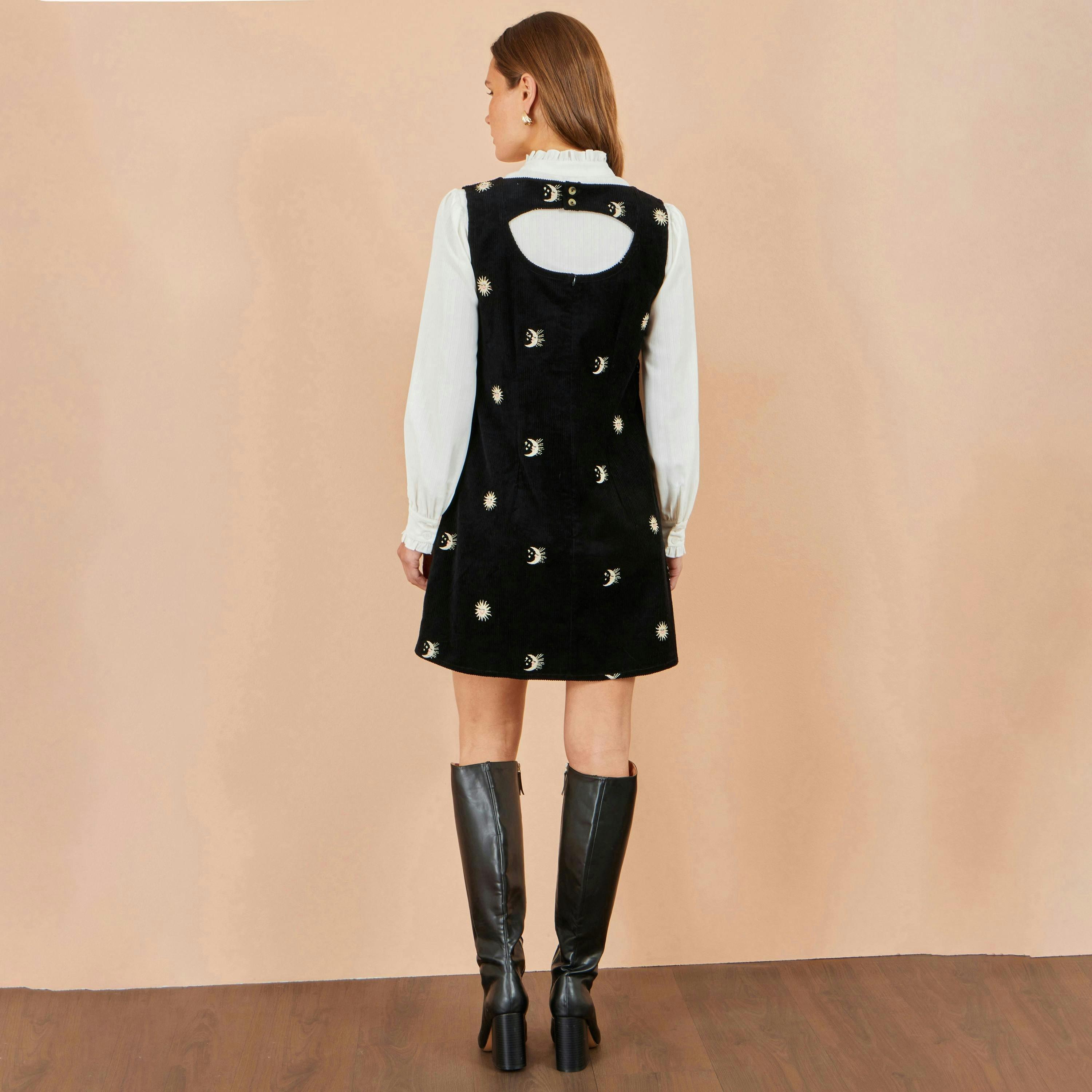Yumi Black Cotton Cosmic Cord Pinafore Dress , view 5 of 6