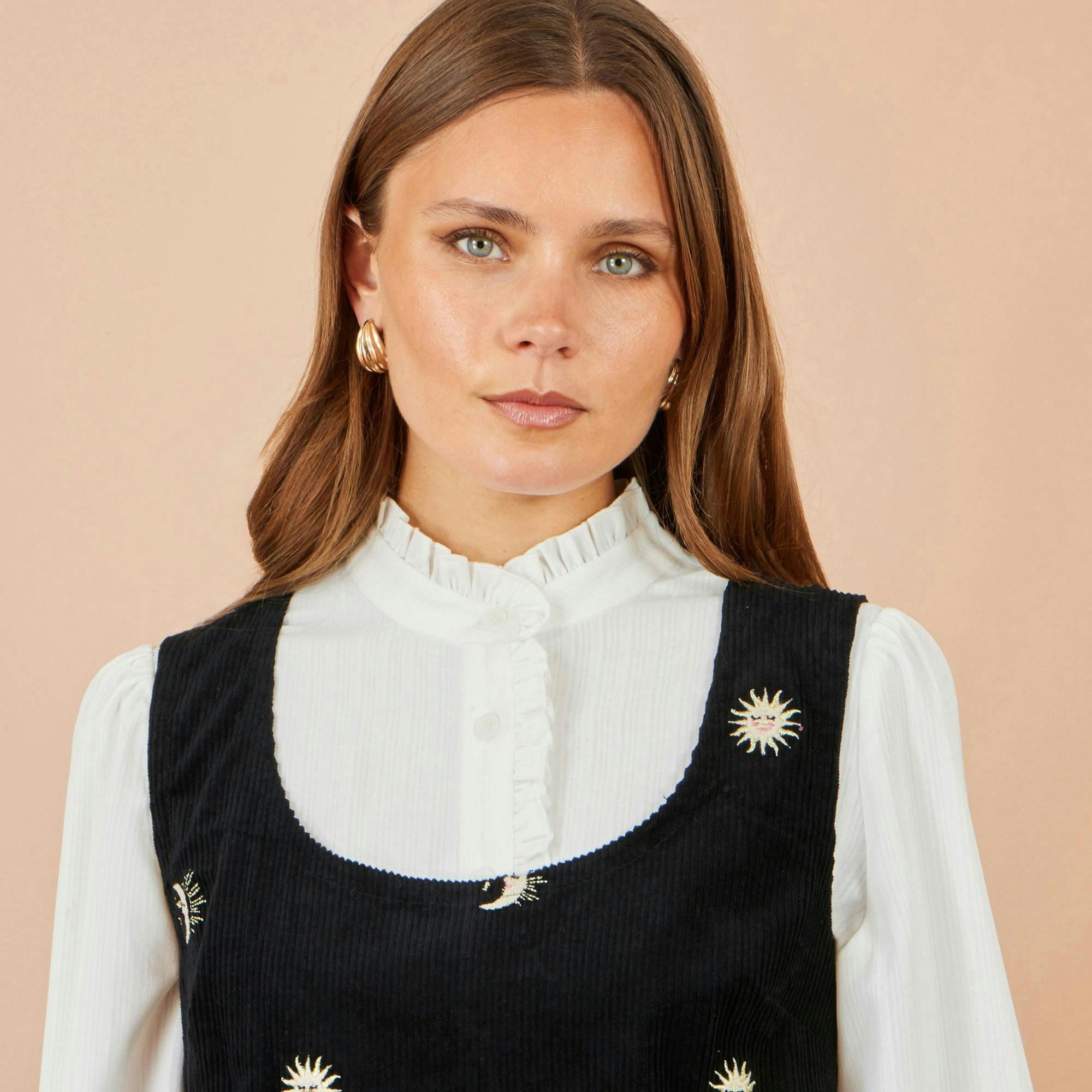 Yumi Black Cotton Cosmic Cord Pinafore Dress , view 6 of 6