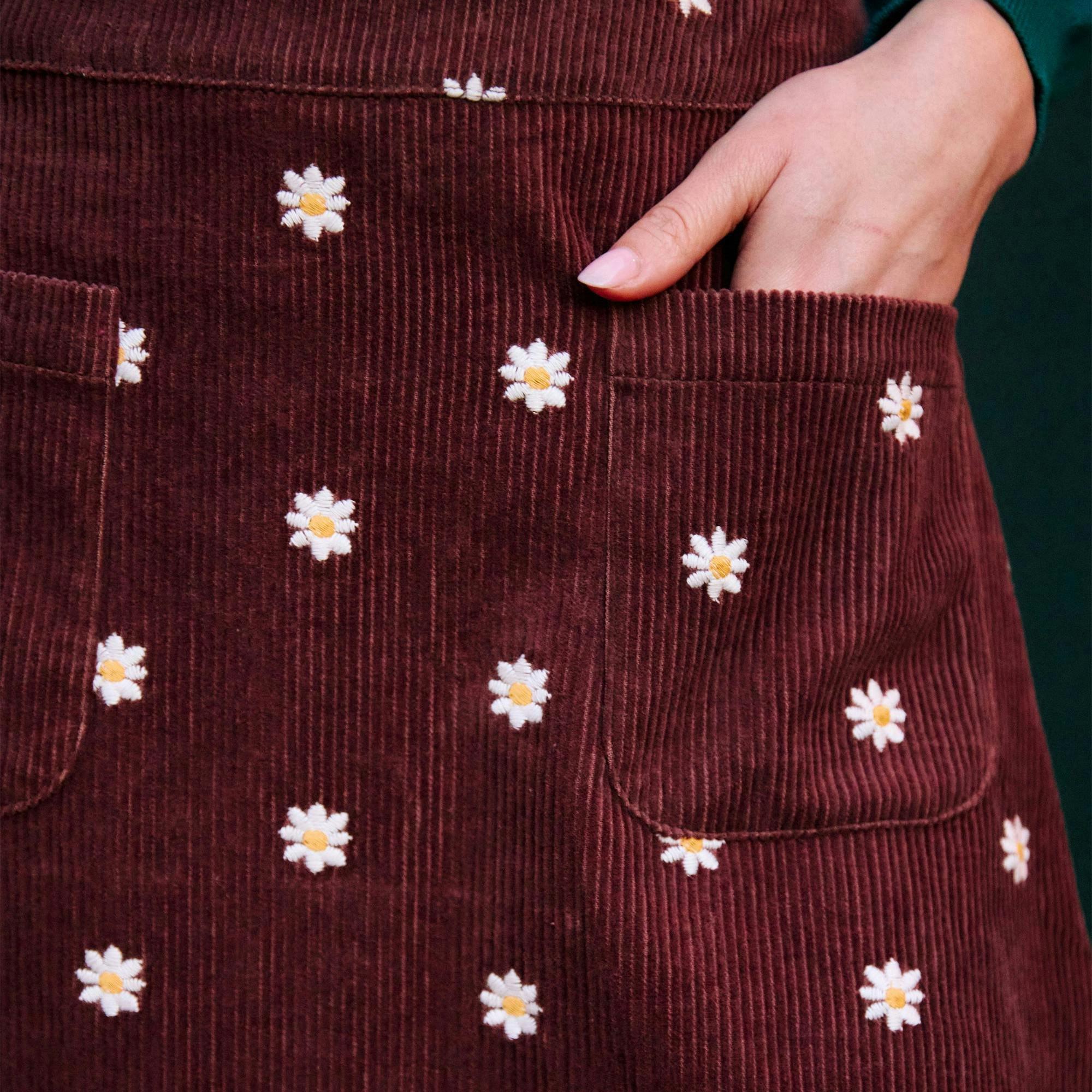 Yumi Brown Daisy Embroidered Cord Mini Skirt , view 5 of 6