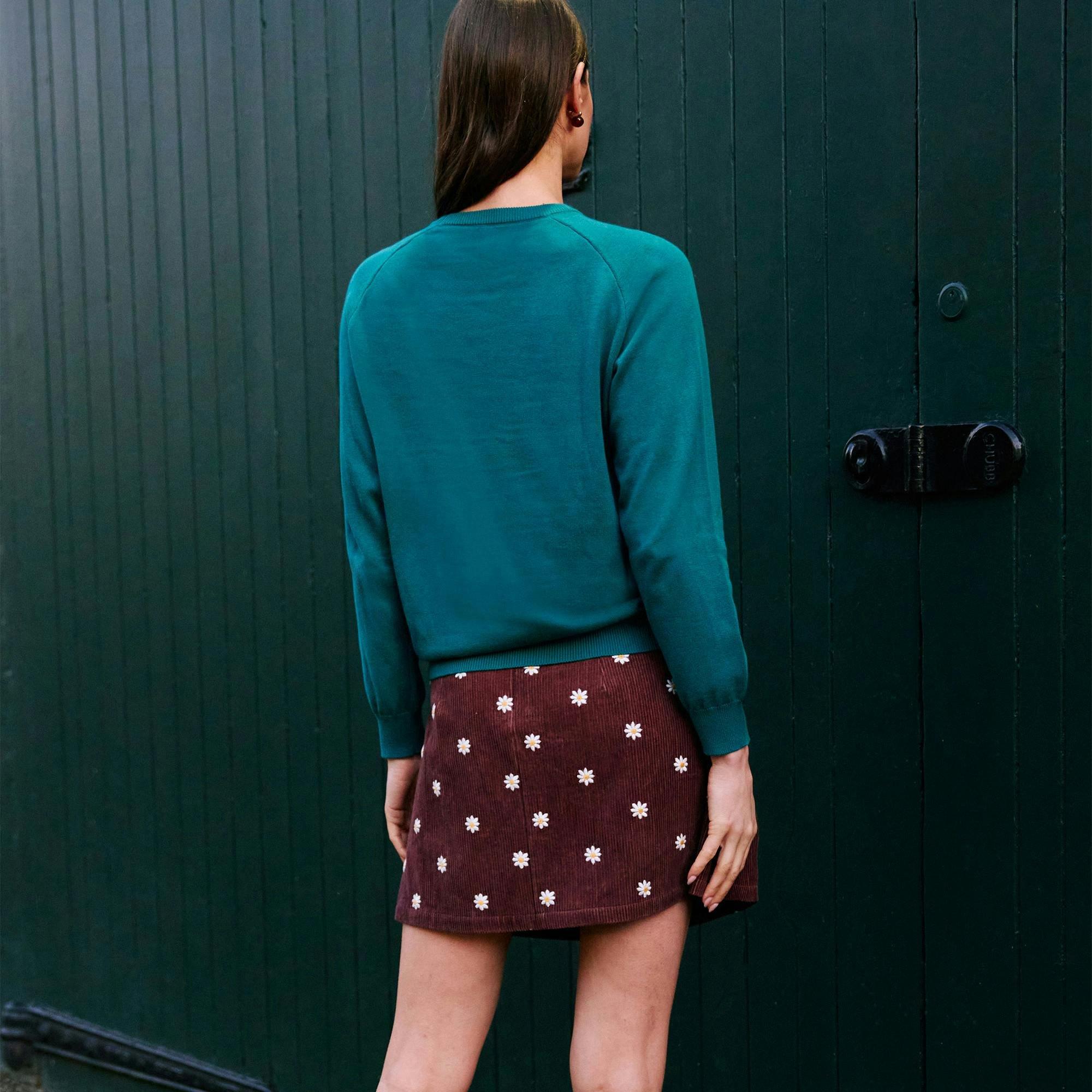 Yumi Brown Daisy Embroidered Cord Mini Skirt , view 6 of 6
