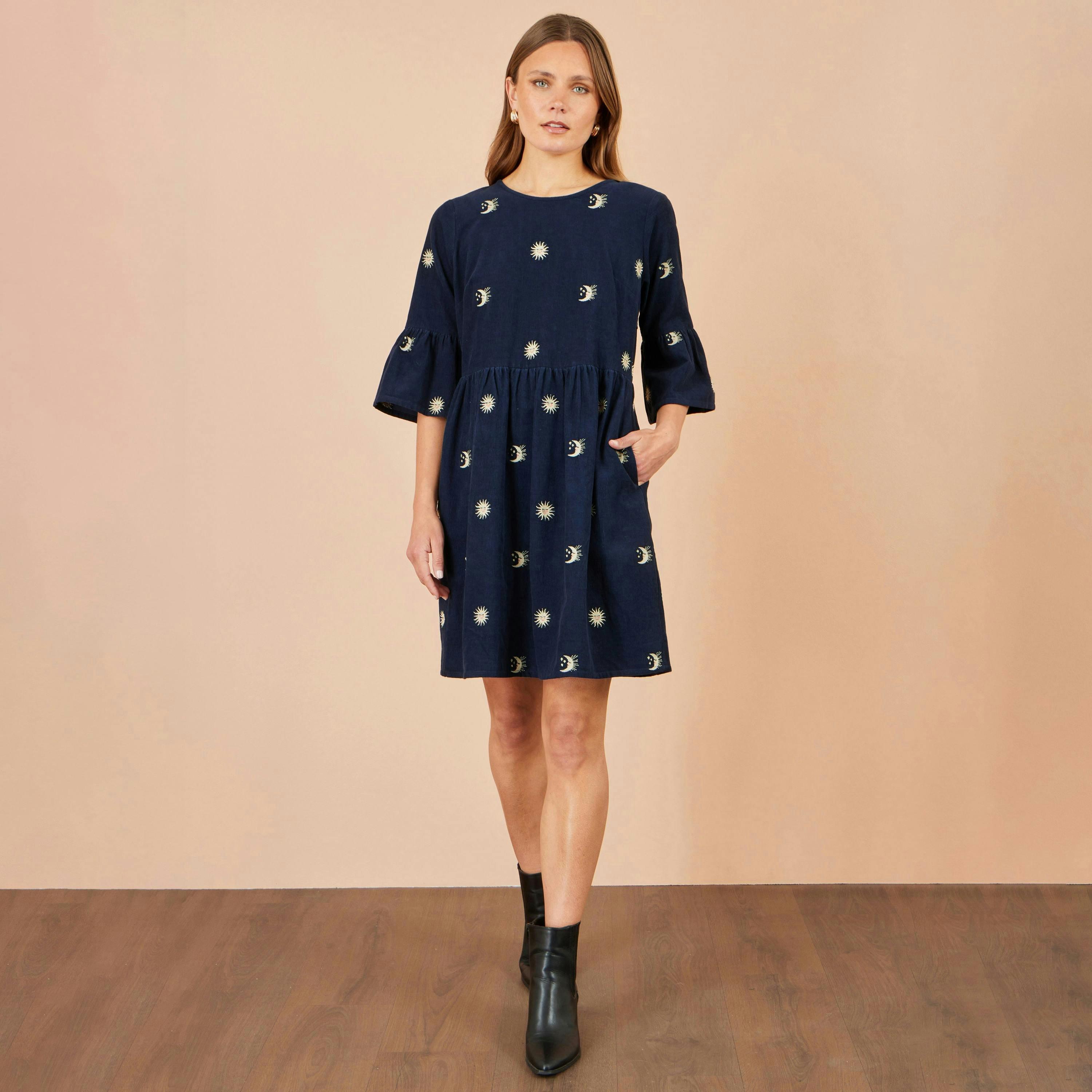 Yumi Navy Cosmic Embroidered Cord Tunic , view 2 of 4